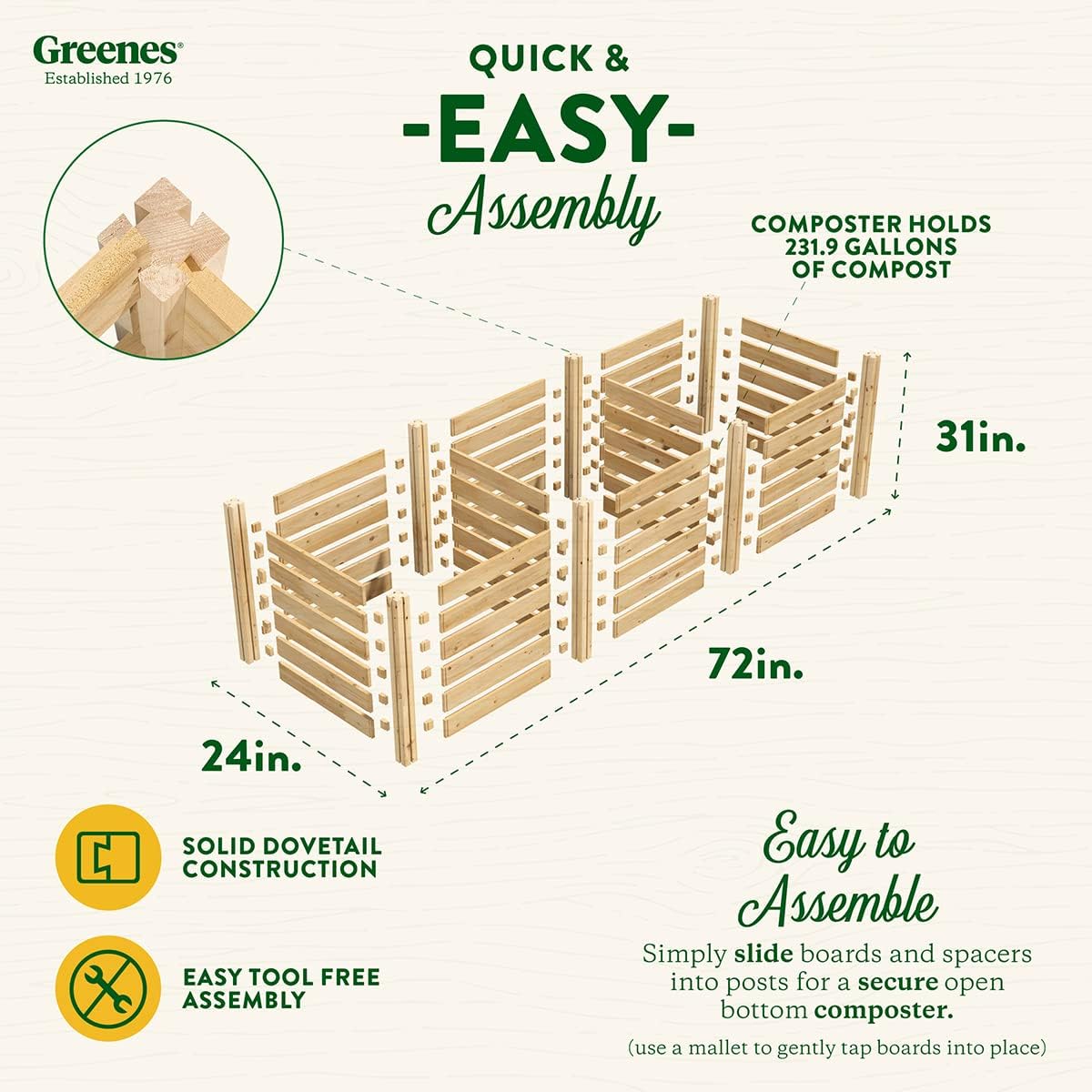 Greenes Fence Cedar Wood Composter, 24" W x 72" L x 31" H / 231.9 Gallons - Made in USA with North