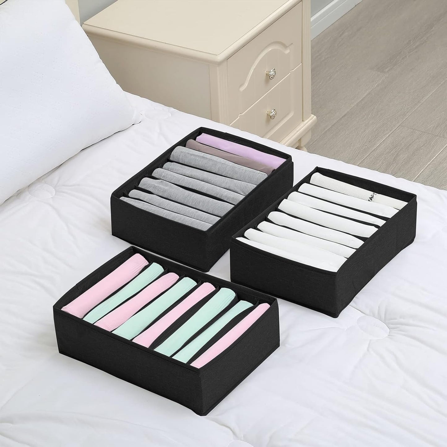 Qozary 4 Pack Drawer Organizers for Clothing, 8 Grids Foldable Closet Organizers and Storage Bins