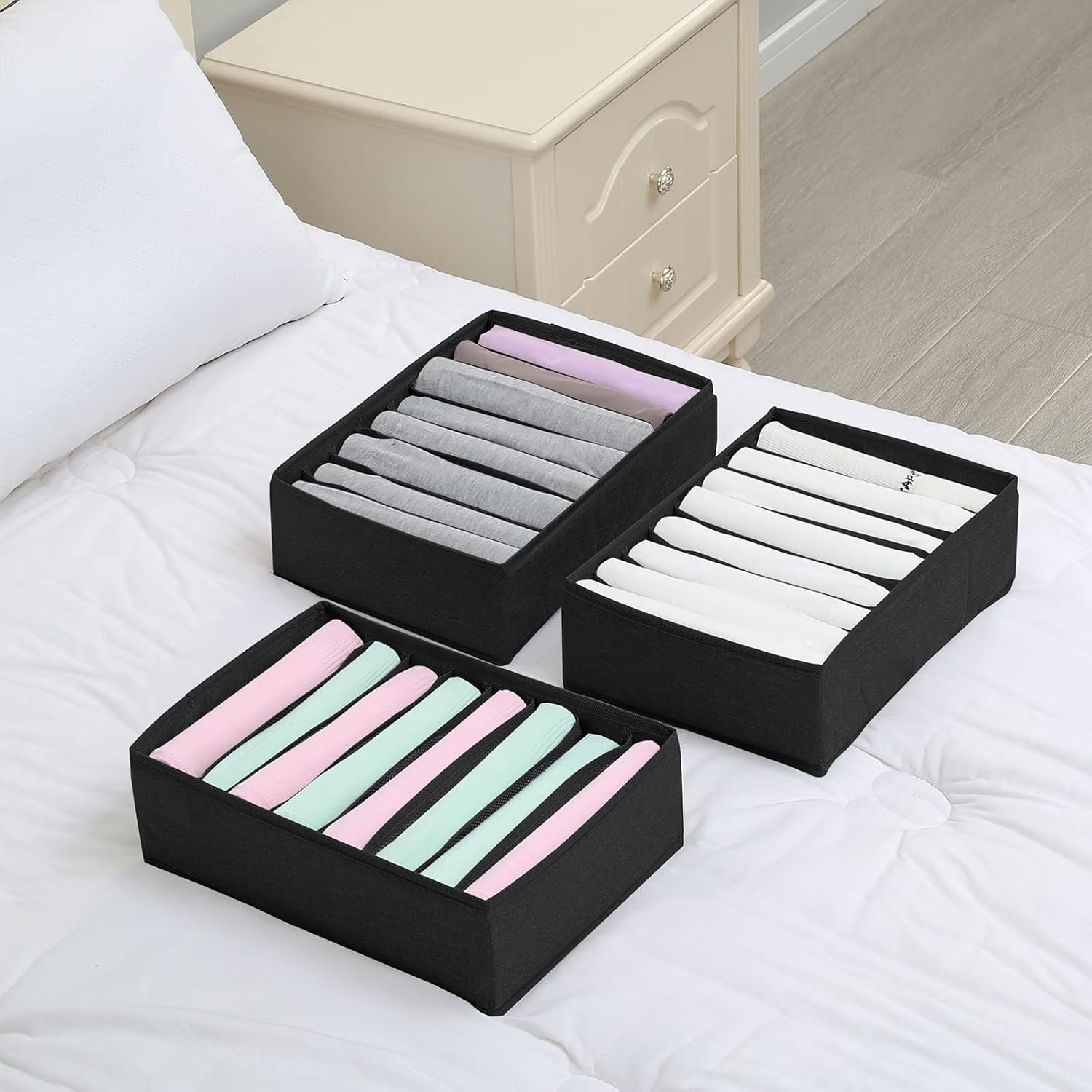 Qozary 4 Pack Drawer Organizers for Clothing, 8 Grids Foldable Closet Organizers and Storage Bins