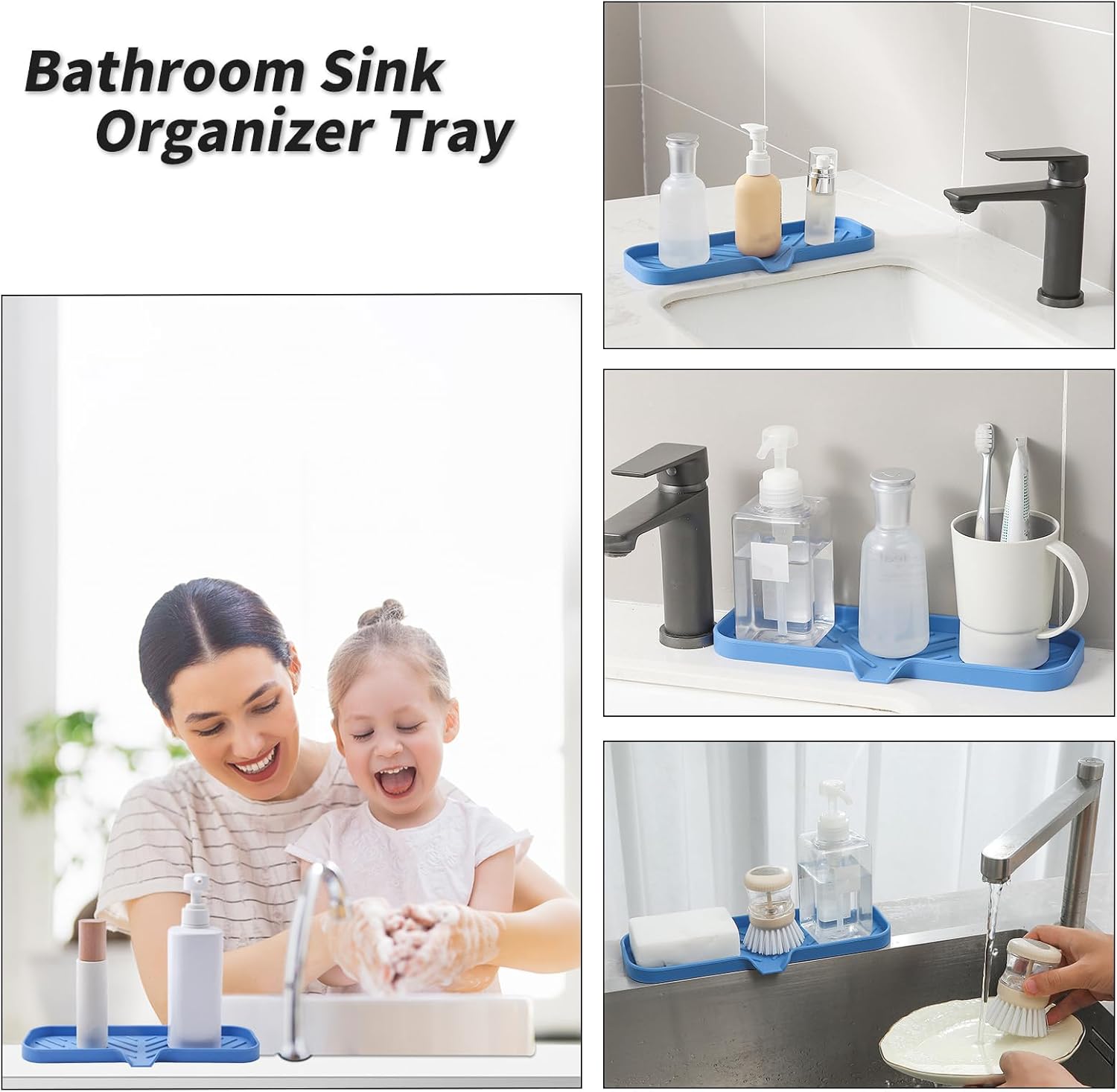 Silicone Bathroom Soap Dishes with Drain Spout-Bathroom and Kitchen Sink Organizer,Sponge