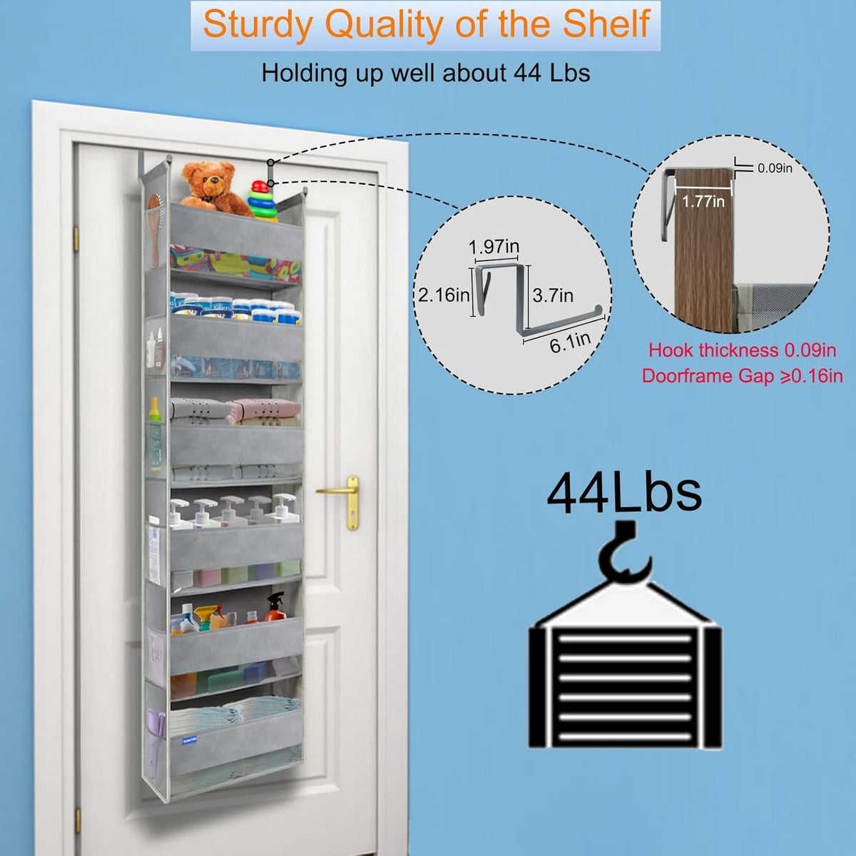 Extra Large Over The Door Organizer Storage 6-Shelves and 12 Side Pockets, Heavy Duty Hanging Door