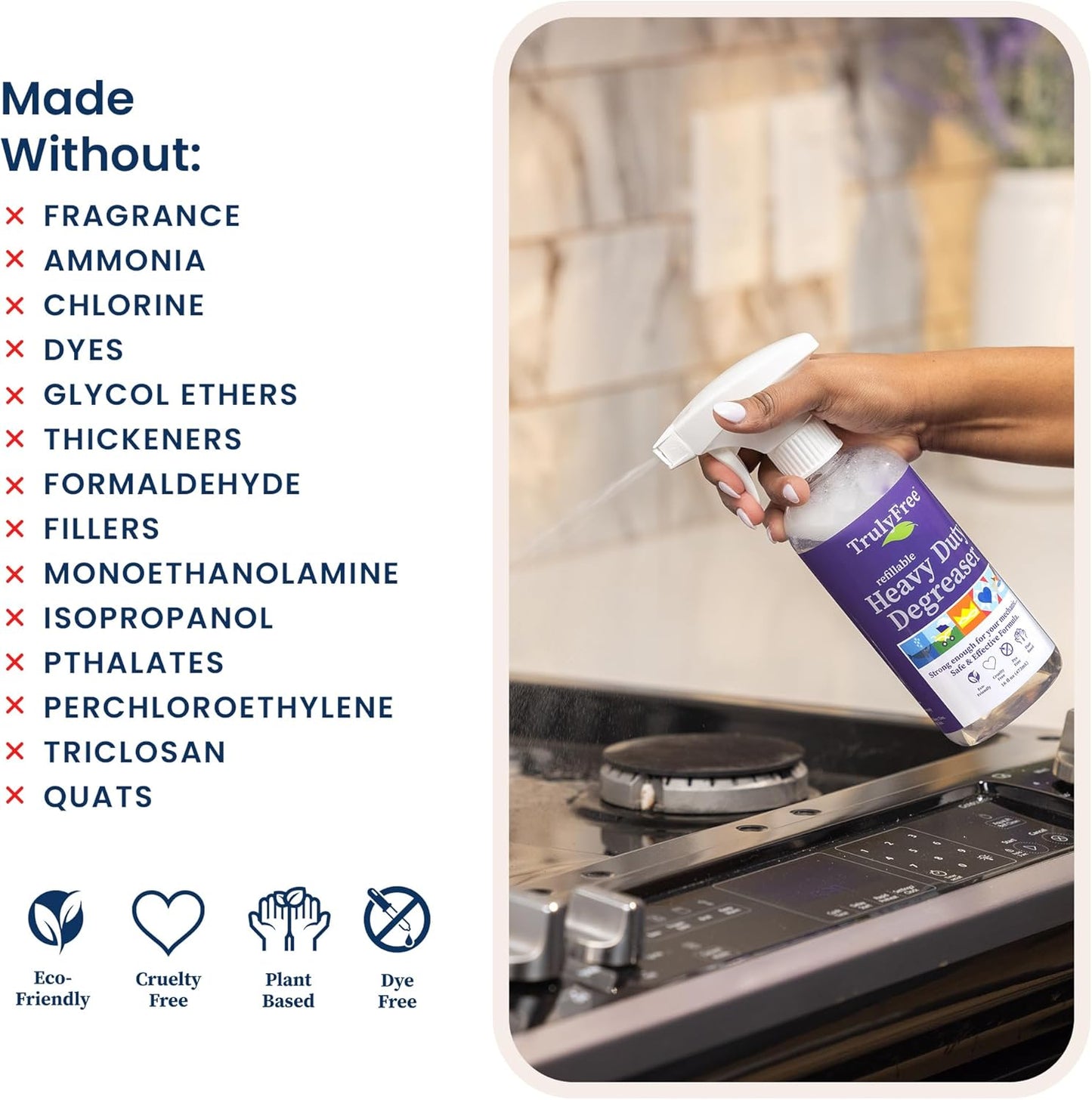 Truly Free Heavy Duty Degreaser- Grease Remover & Grime Cleaner for Kitchen, Automotive & More
