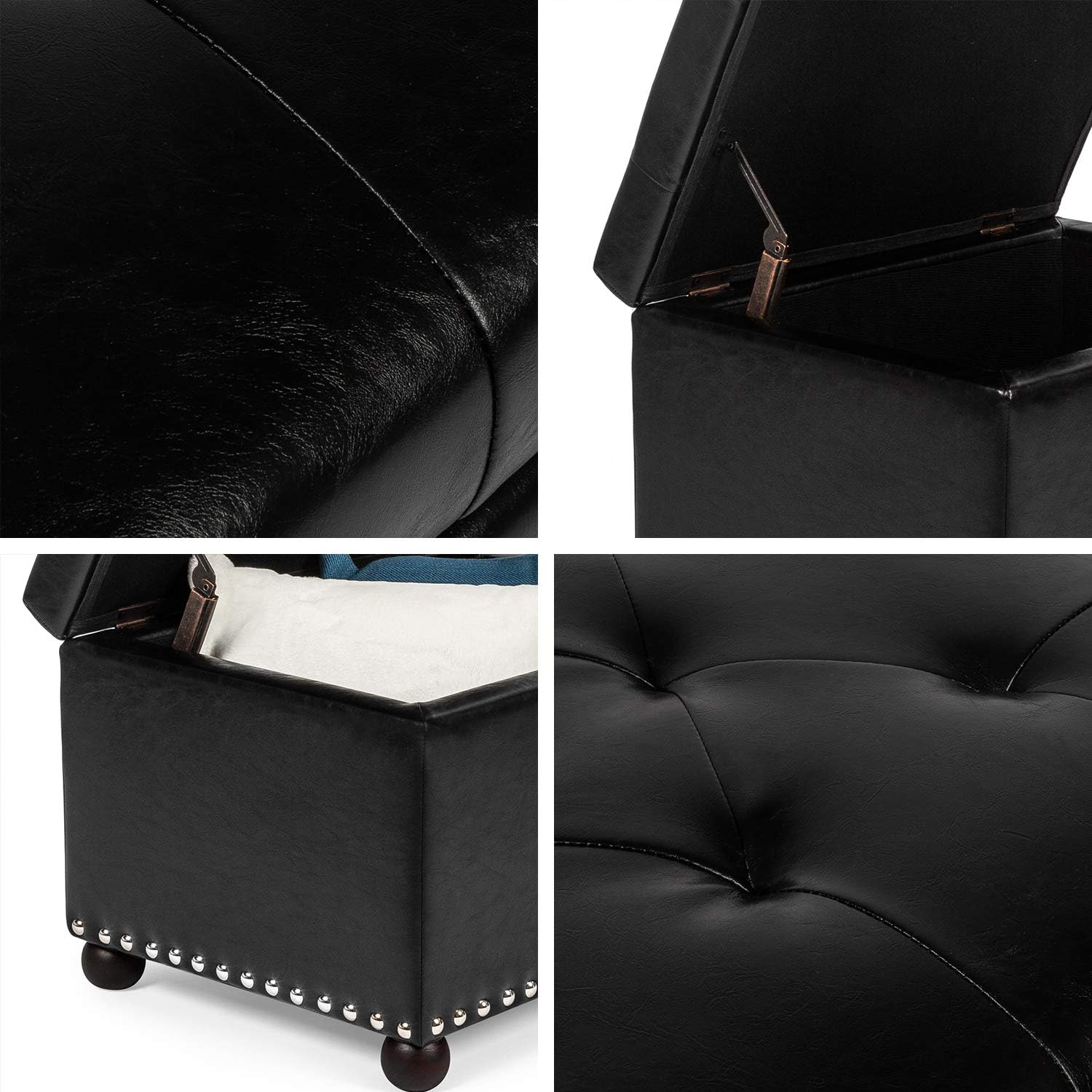 Joveco Leather Storage Ottoman, 24" Rectangle Tufted Foot Rest Stool, for Living Room Bedroom