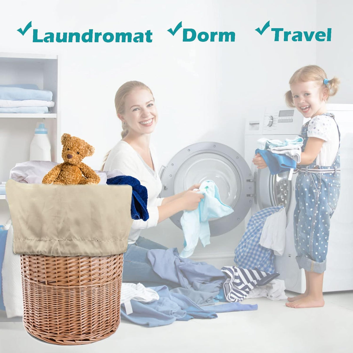 Heavy Duty Laundry Bag 2 Pack XL Nylon Laundry Bags with Straps, Washable Large Dirty Clothes