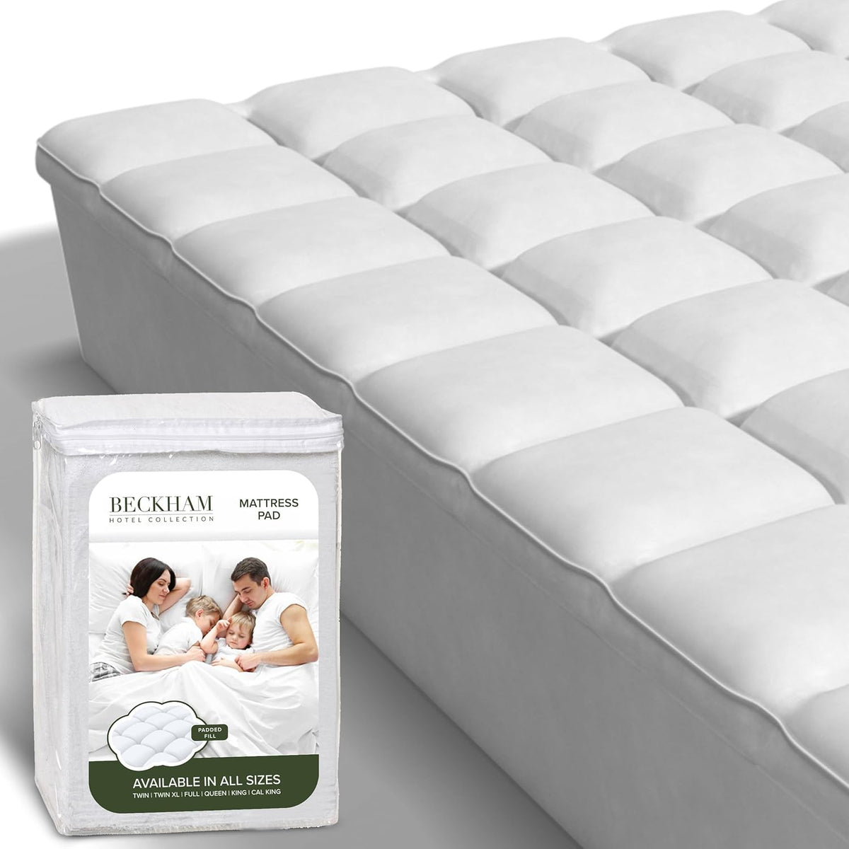 Beckham Hotel Collection King Size Mattress Pad (Extra Padded) & Protector Hybrid - Quilted Pillow