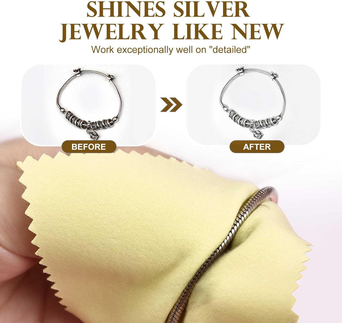 SEVENWELL 50pcs Jewelry Cleaning Cloth Yellow Polishing Cloth for Sterling Silver Gold Platinum