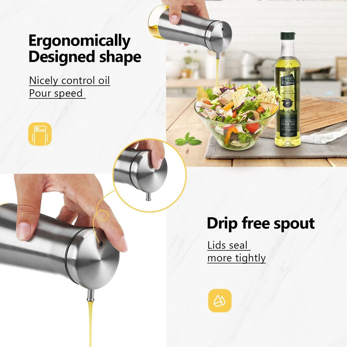 Aelga Olive Oil And Vinegar Dispenser Set -2 Pack Elegant Stainless Steel Oil Dispenser Set