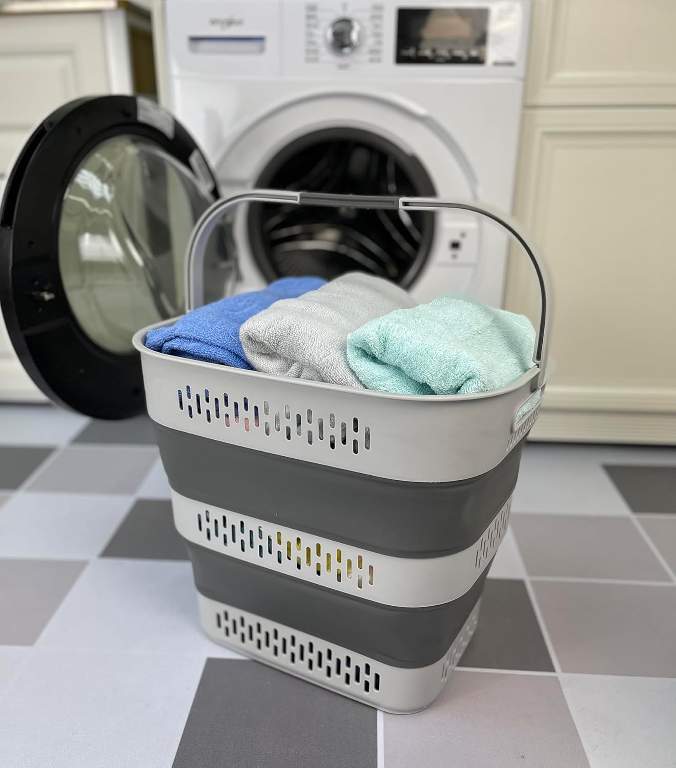 SAMMART 40L (10.5 Gallon) Collapsible Plastic Laundry Basket with Handles - Foldable Pop Up Storage