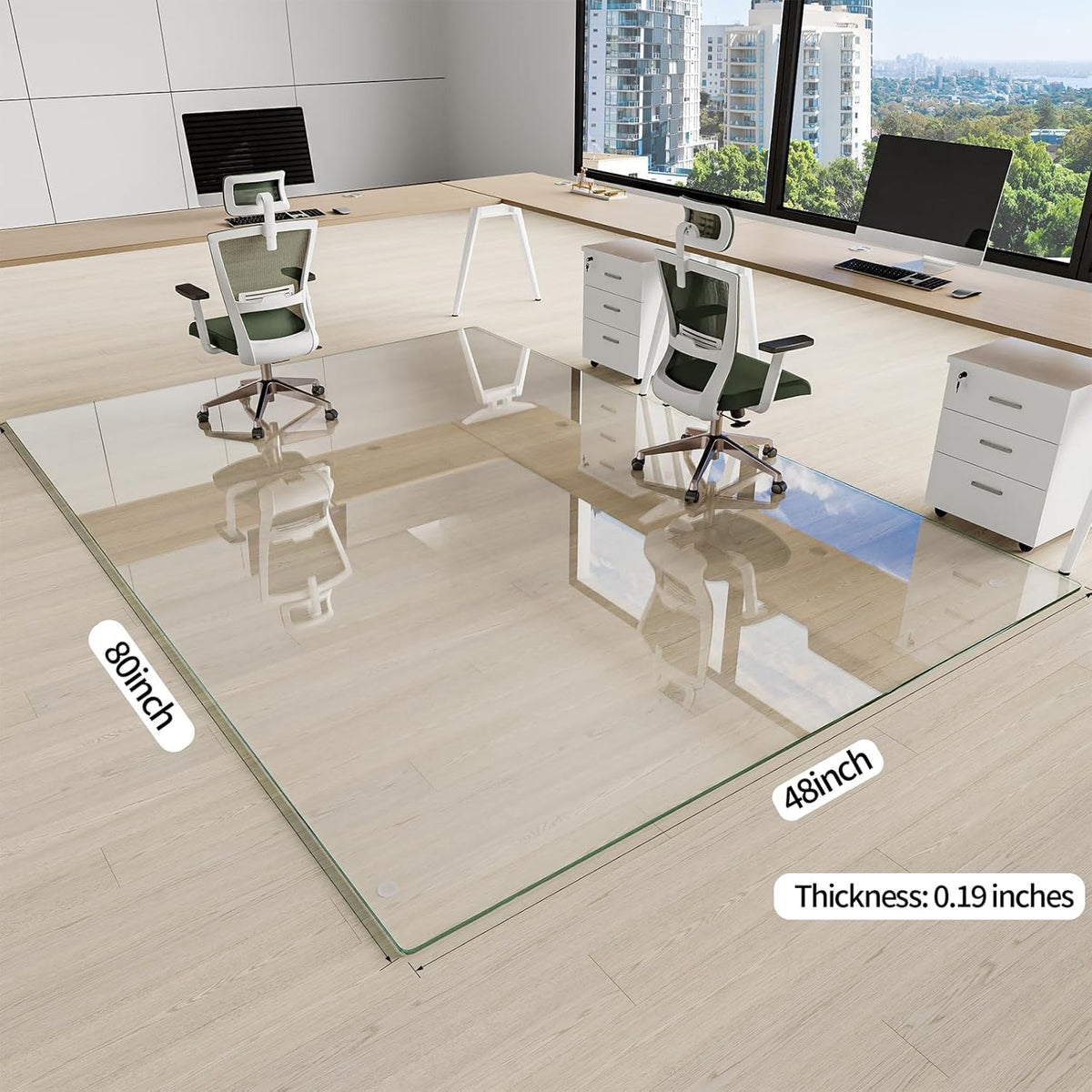 [Tempered Glass] 48" x 80" Glass Chair Mat, 1/5" Thick Office Chair Mat for Carpet or Hardwood