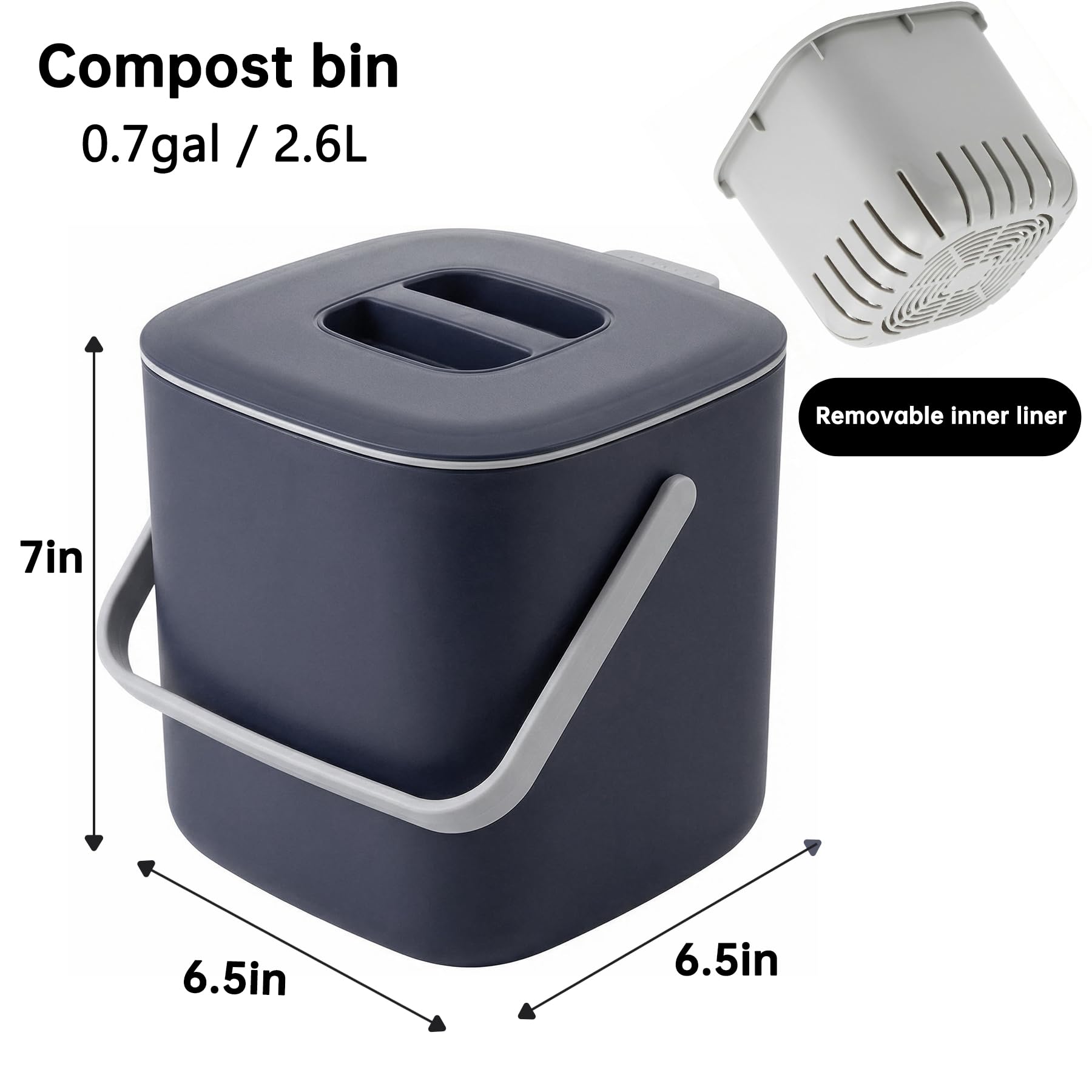 Compost Bin Kitchen, Sealed Countertop Compost Bin，No Filter Required, 0.7Gal Indoor Compost Bin