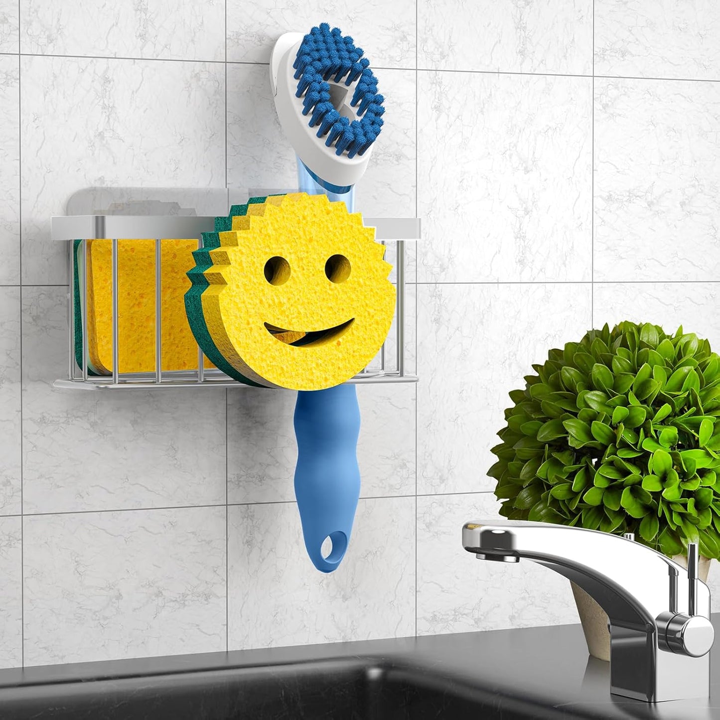 Sponge Holder Smiley Face,Sink Caddy,Sink Organizer Sponge Holder with 2 PCS Suction Cups/1 PCS