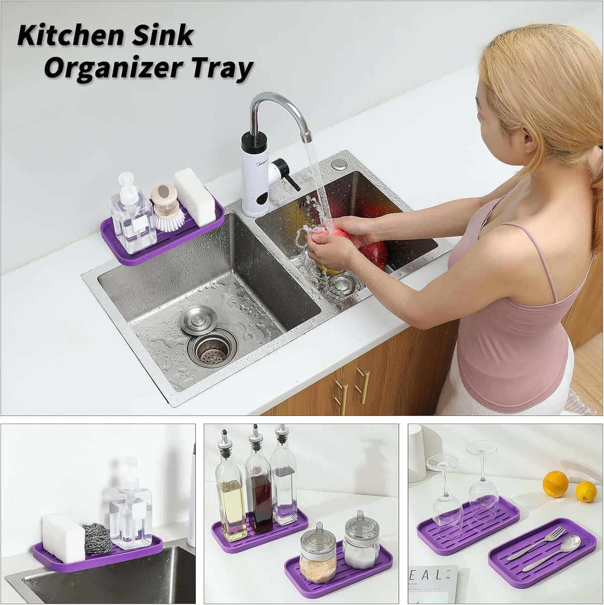 Silicone Kitchen Sink Organizer Tray for Multiple Usage,Eco-Friendly Sponges Holder for Kitchen