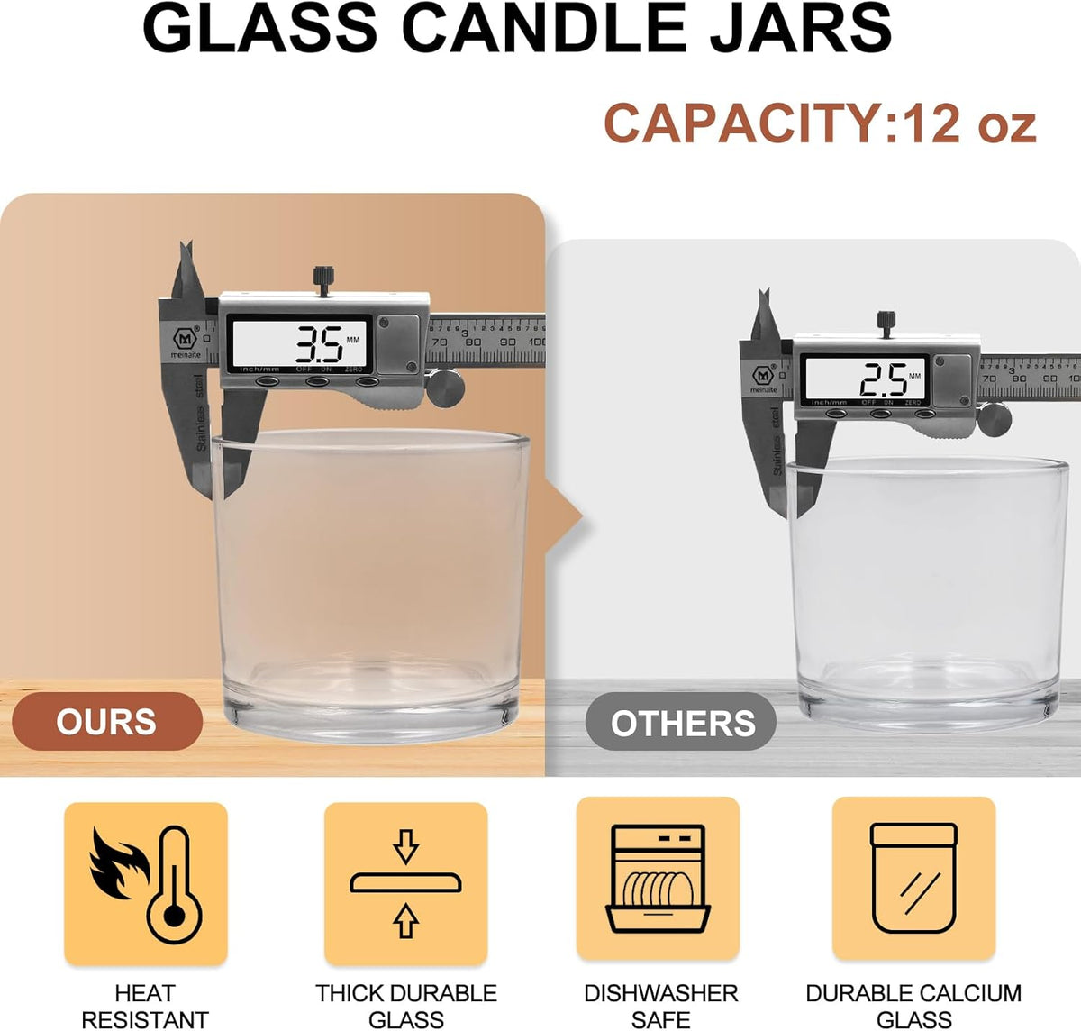 12 OZ Thick Candle Jars for Making Candles 12 Pcs, Empty Jars with Wood Lids for Spice Jars, Sample