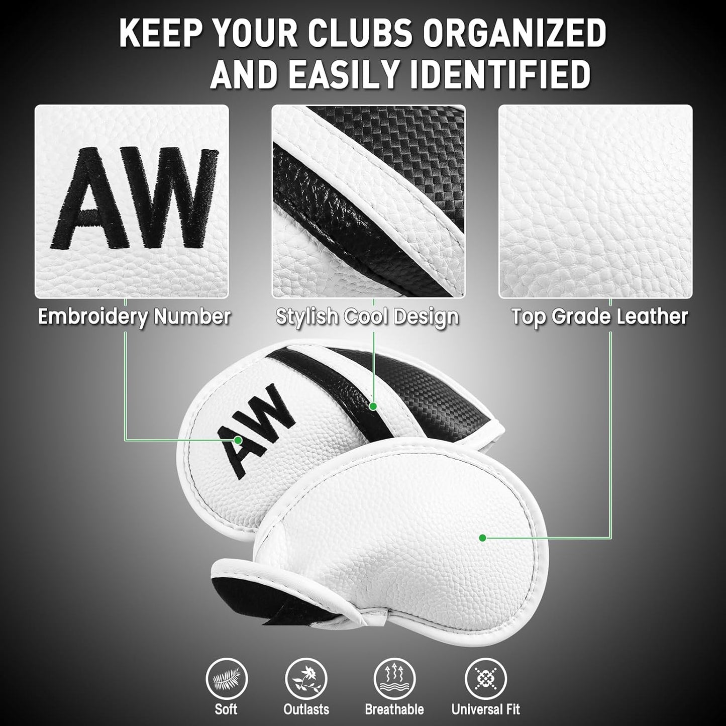 Amy Sport Golf Iron Head Covers Value 12 Pcs Set Thick Synthetic Leather, Protection Weatherproof