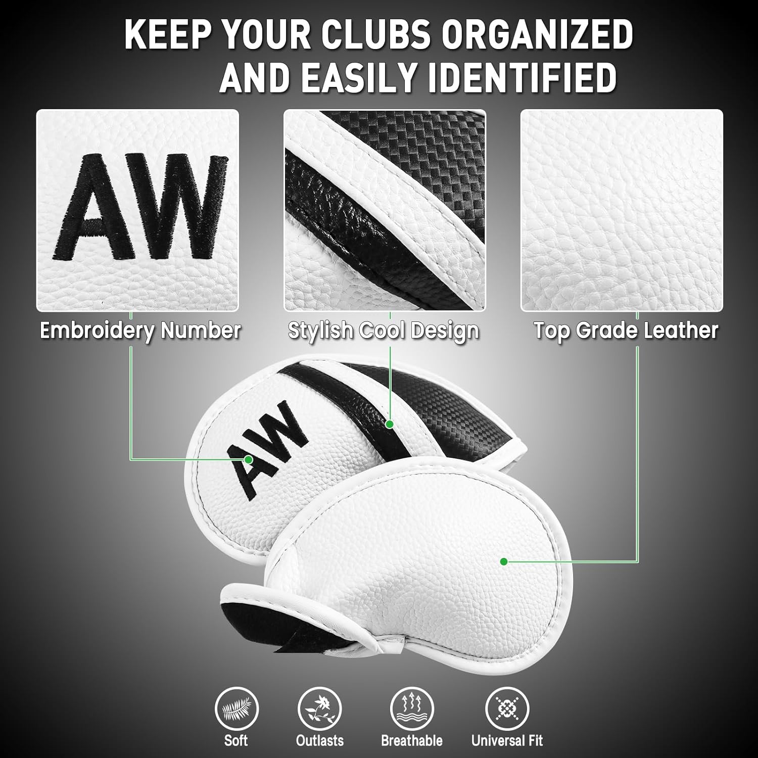 Amy Sport Golf Iron Head Covers Value 12 Pcs Set Thick Synthetic Leather, Protection Weatherproof