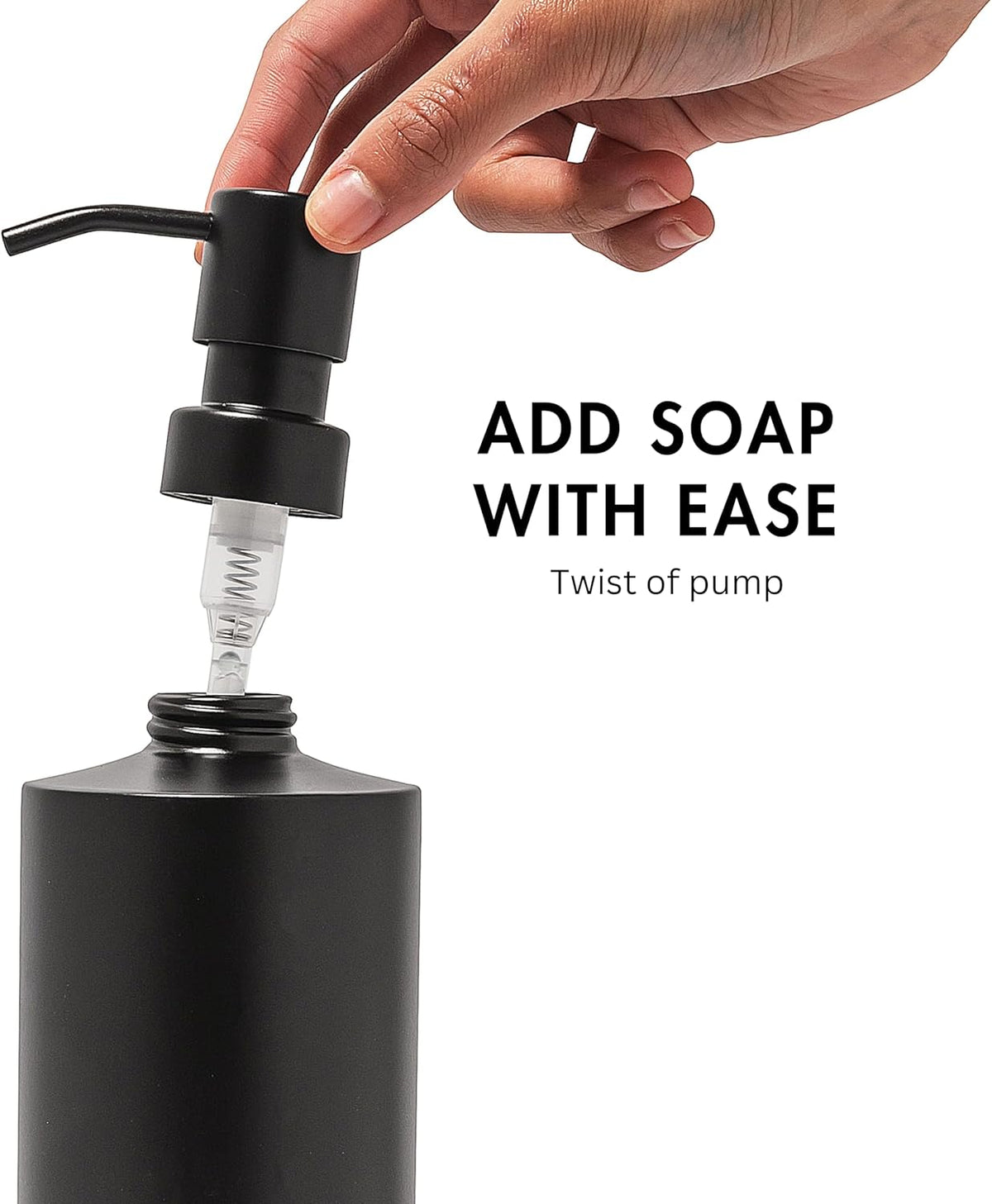 Black Soap Dispenser Stainless Steel for Bathroom and Kitchen Sink, 15oz Refillable Round Rustproof