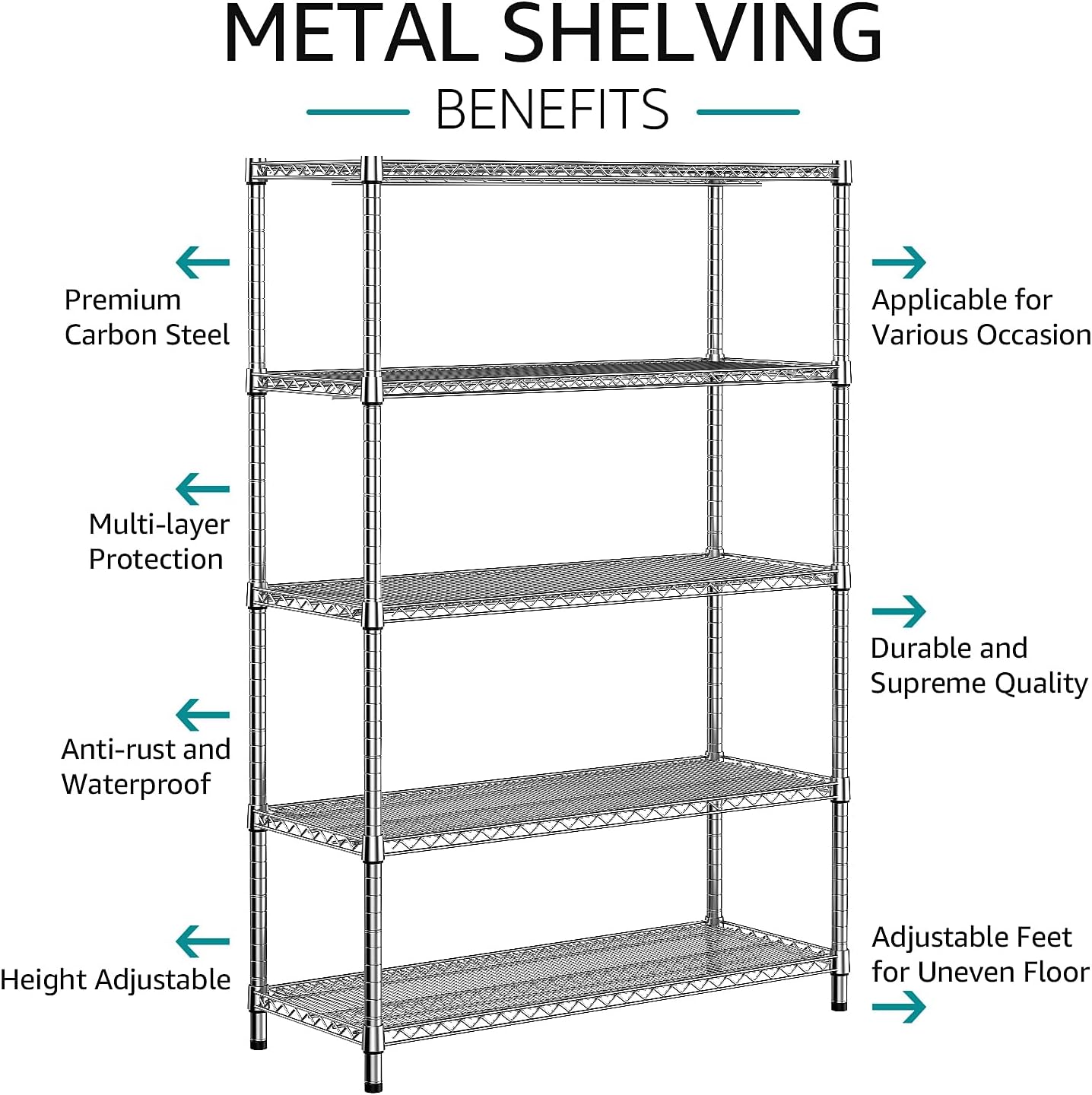 IZEUK 4250 LBS Garage Shelving Wide Storage Shelves 5 Tier Metal Shelves Heavy Duty Adjustable