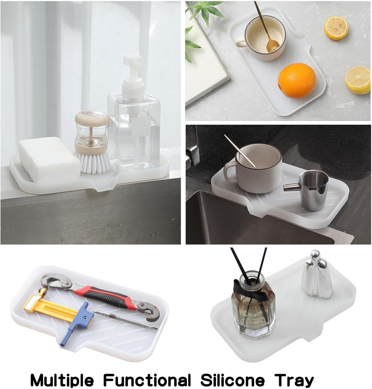 Silicone Bathroom Soap Dishes with Drain Spout-Bathroom and Kitchen Sink Organizer,Sponge