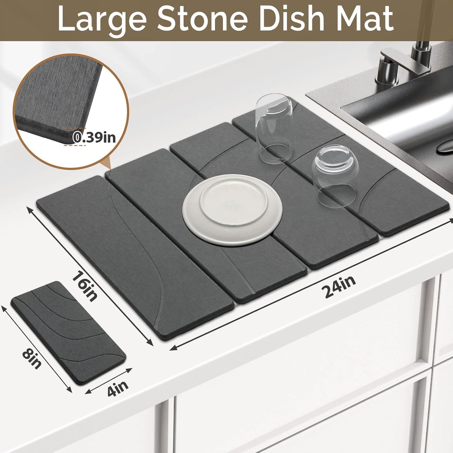 2 PCS Large Stone Dish Drying Mat for Kitchen Counter Quick Dry Stone Dishes Mats Marbled Water