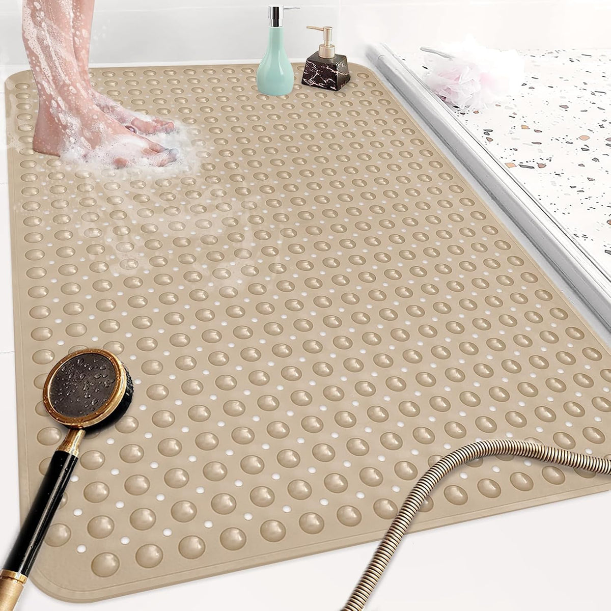 Shower Mat Non Slip: 47.2 x 31.5 Inch Extra Large TPE Shower Mats for Inside Shower - Anti Slip