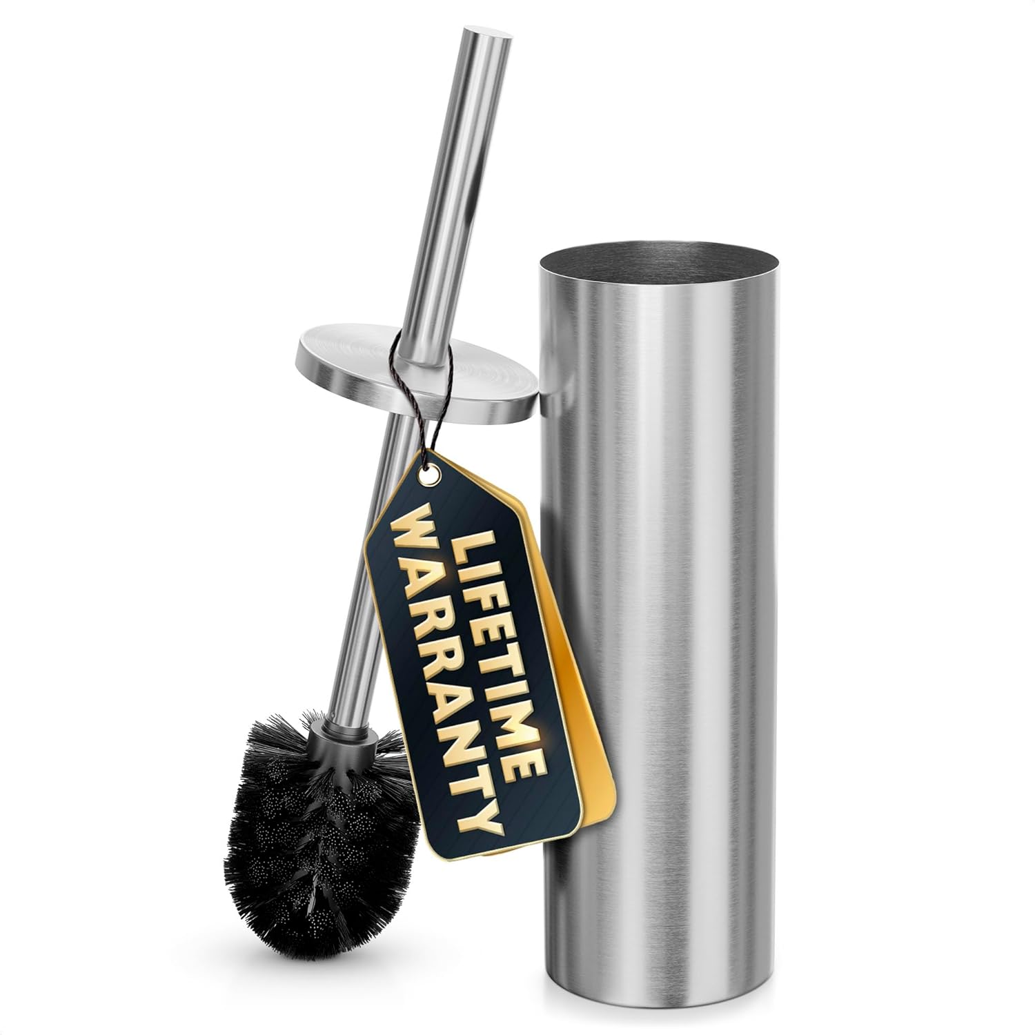 Stylish Stainless Steel Toilet Brush and Holder Set - Silver Toilet Bowl Brush and Holder with