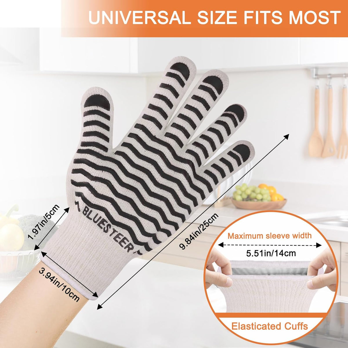 Oven Gloves 932°F Heat Resistant Oven Mitts with Fingers, Heat Proof BBQ Grill Gloves Silicone Grip