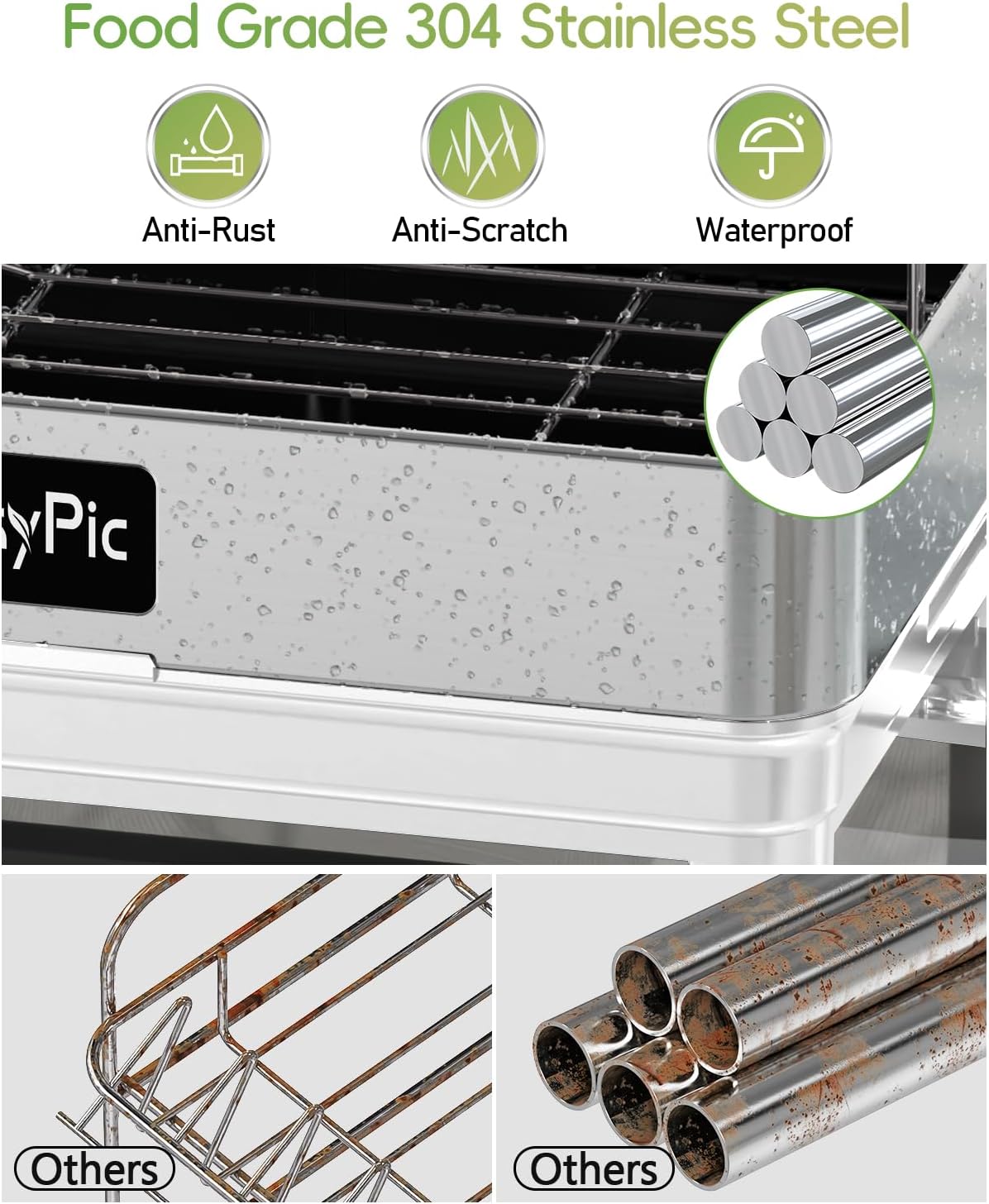2 Tier Dish Drying Rack, Thicker Premium 304 Stainless Steel Dish Racks for Kitchen Counter