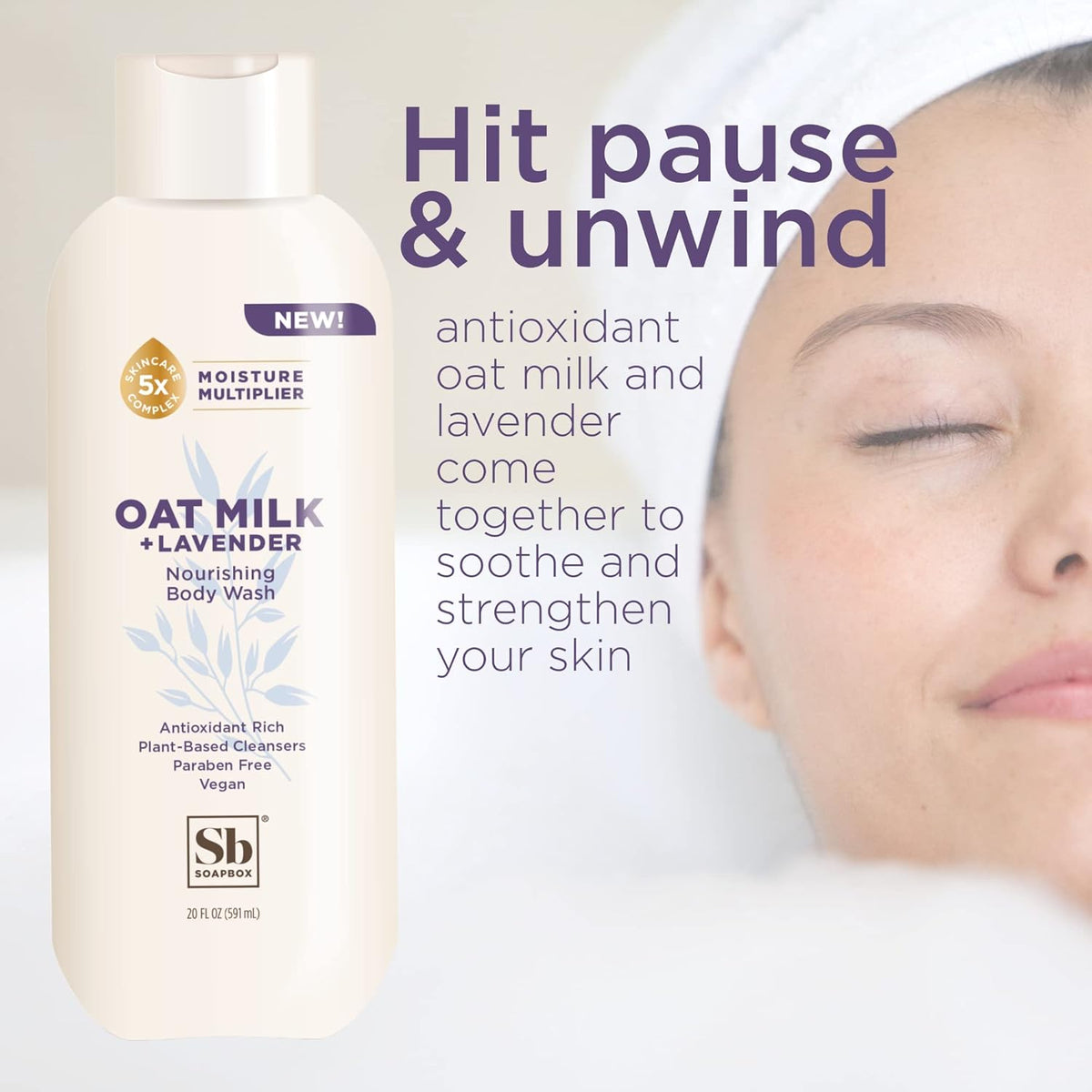 Soapbox Body Wash, Oat Milk + Lavender Body Wash, Vegan & Moisturizing, Calming with Shea Butter, 3