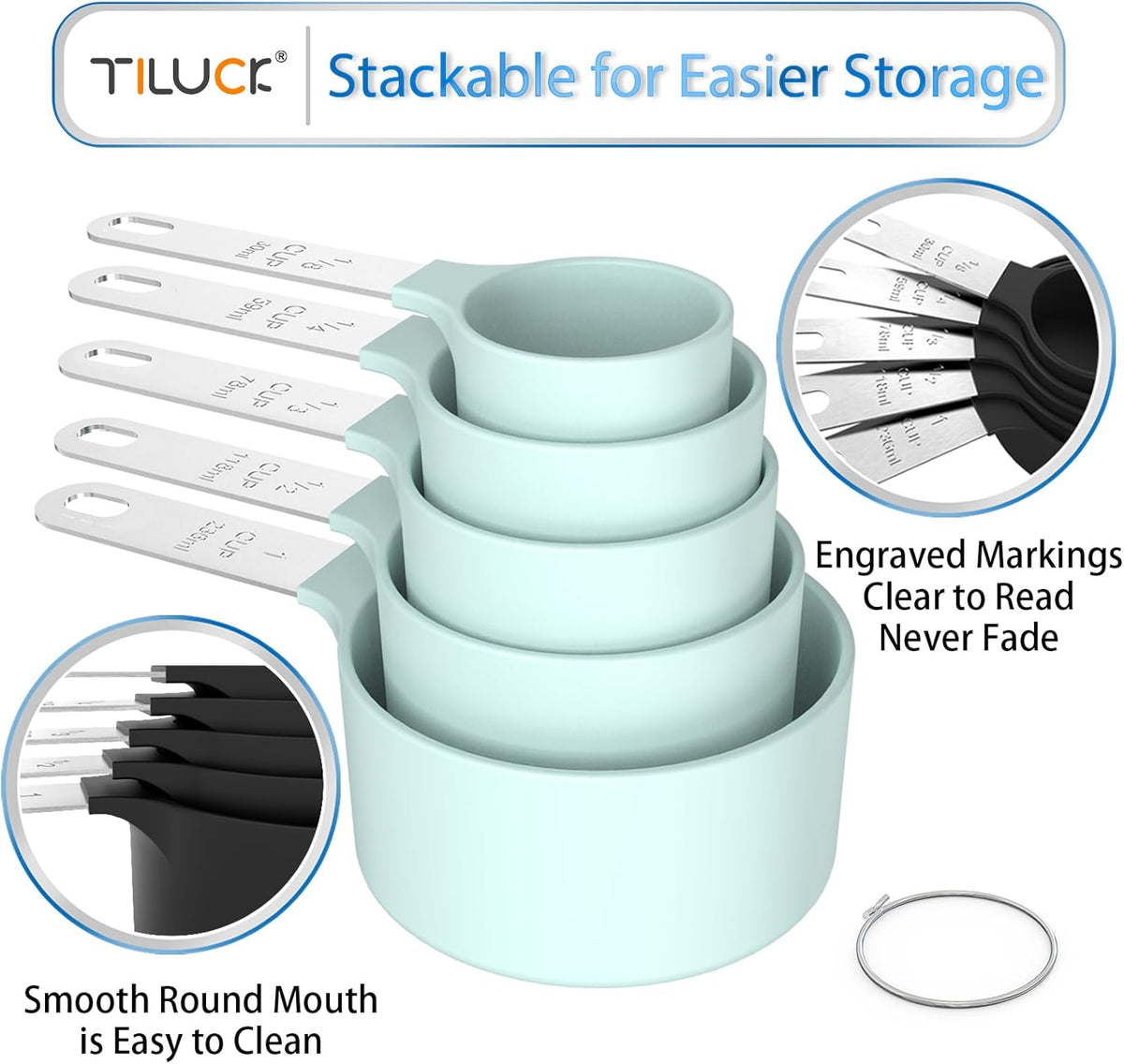 TILUCK Measuring Cups & Spoons Set, Stackable Cups and Spoons, Nesting Measure Cups with Stainless