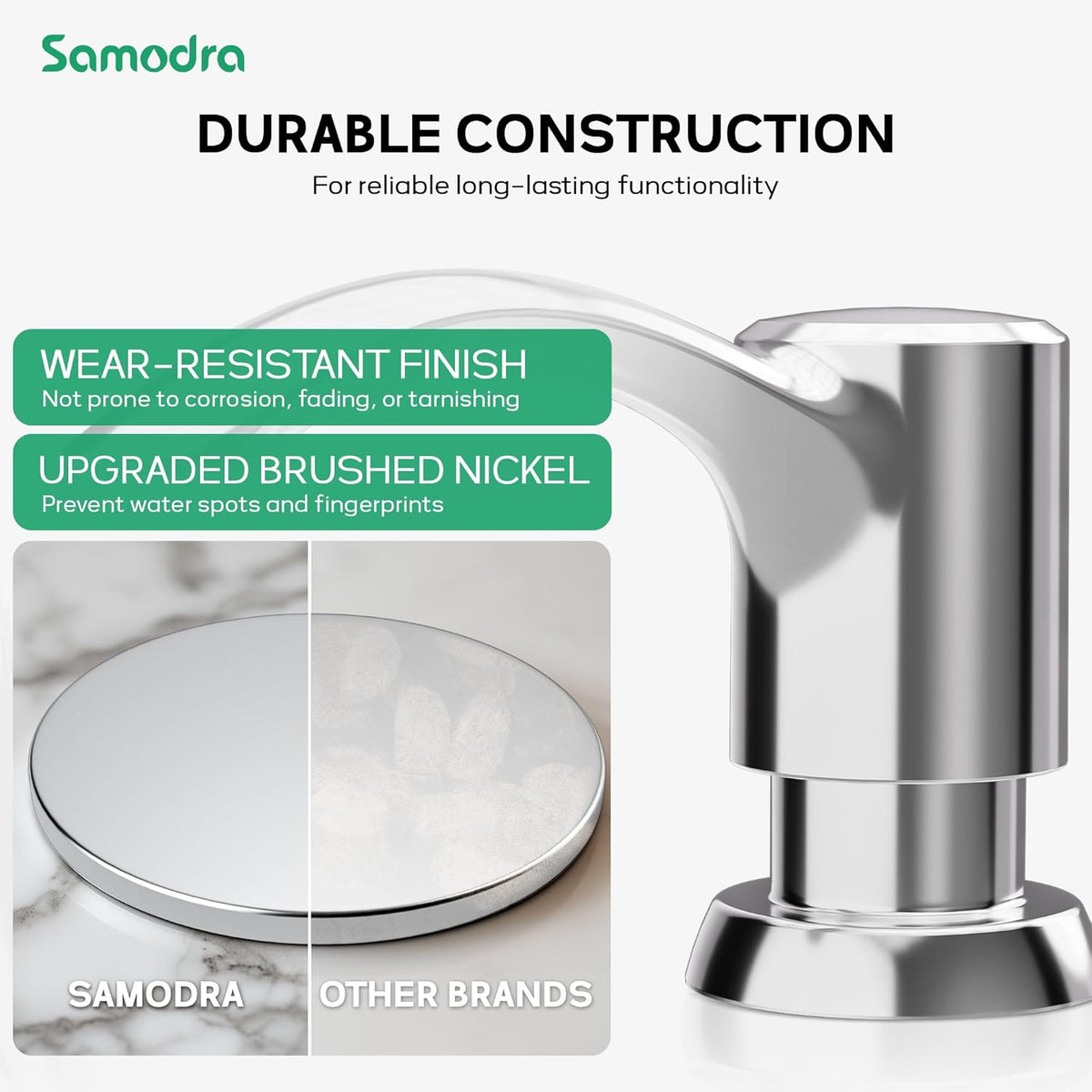 SAMODRA Built-in Kitchen Sink Soap Dispenser with Extension Tube Kit - Chrome Finish, Leak-Proof