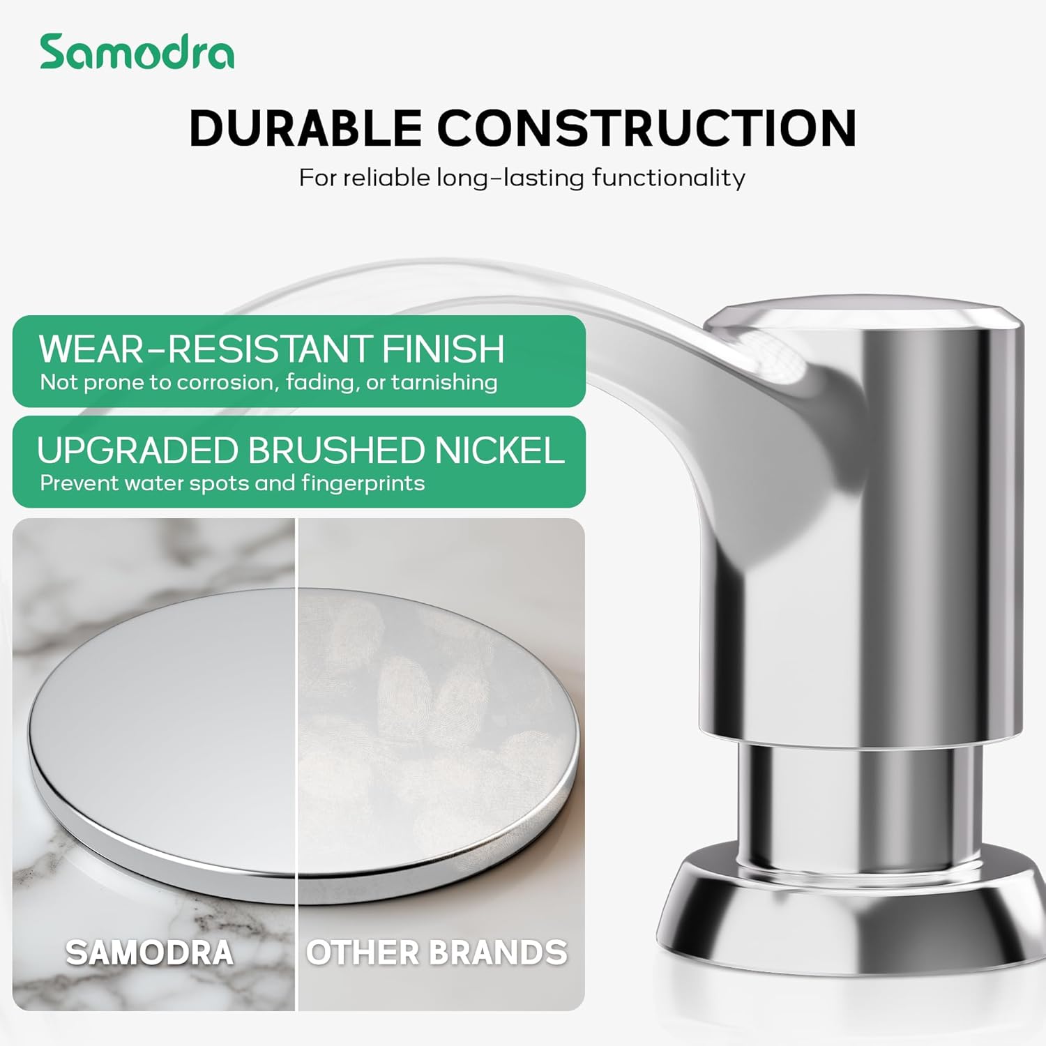 SAMODRA Built-in Kitchen Sink Soap Dispenser with Extension Tube Kit - Chrome Finish, Leak-Proof