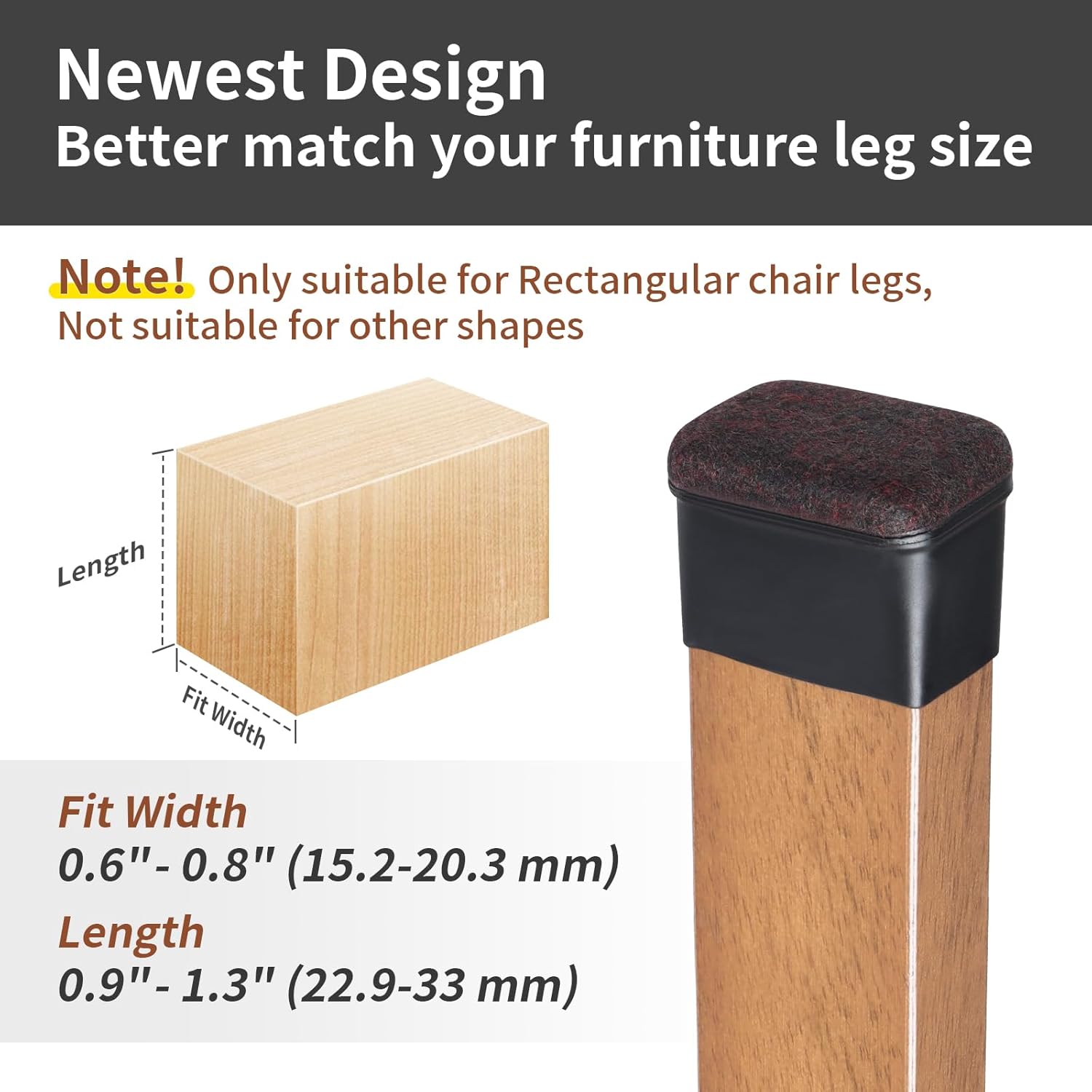 Ezprotekt 8 Pcs Rectangle Black Felt Chair Leg Floor Protectors for Hardwood Floors, Rectangle