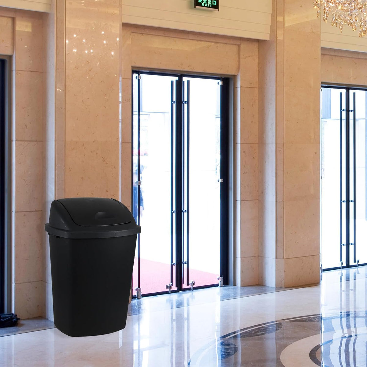 18 Gallon Plastic Garbage Bin with Swing Lid, Set of 4 Large Trash Can, Black