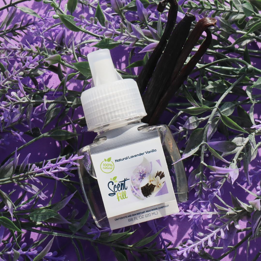 Scent Fill 100% Natural Lavender Vanilla Plug in Air Freshener, Scented Oil Refills, 2 Refills +