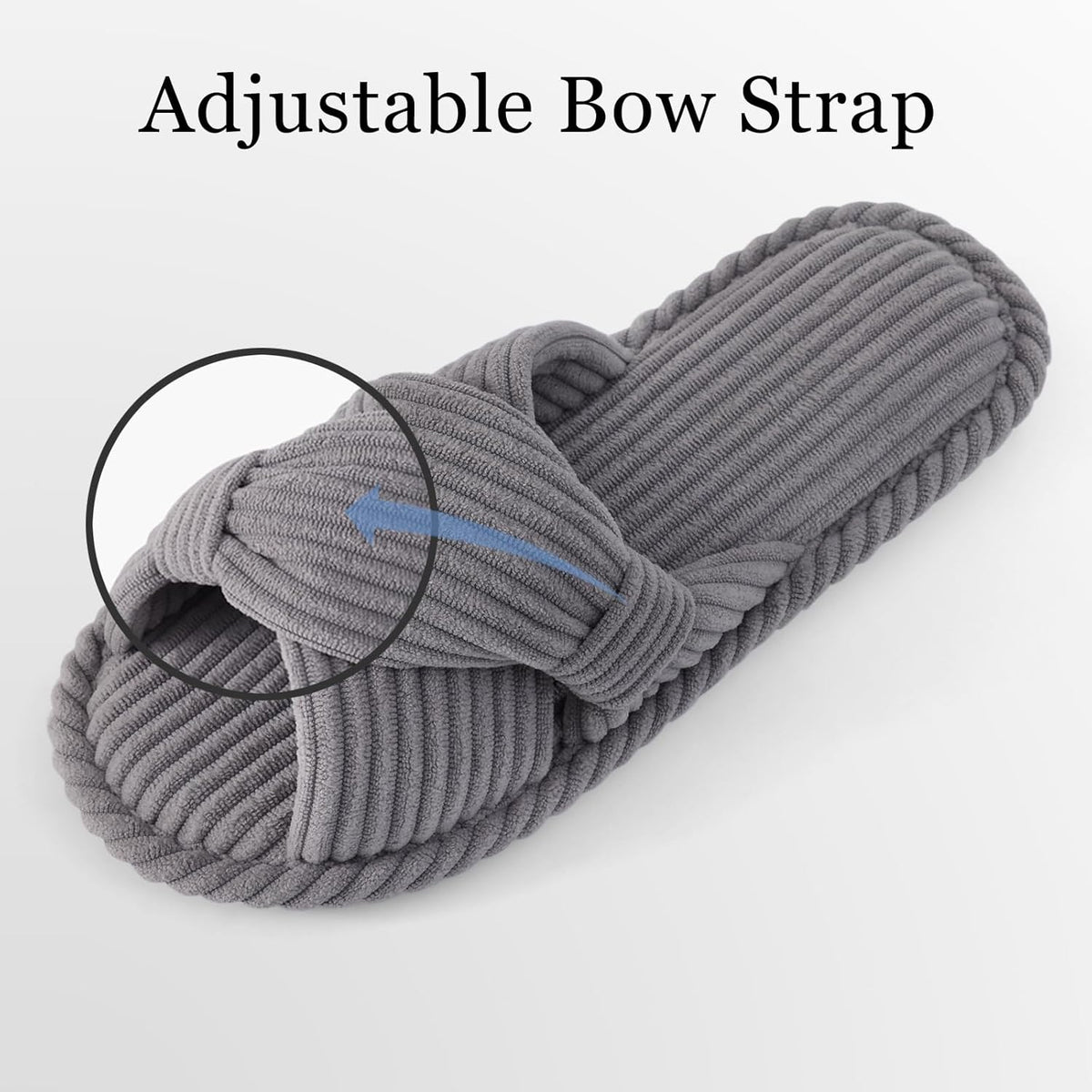 Evshine Summer House Slippers for Women Corduroy Cross Bow Indoor Slippers Open Toe Slip On Bedroom