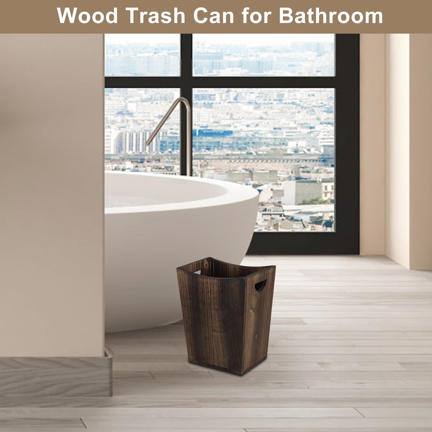 SEHERTIWY Wood Trash Can, Farmhouse Wastebasket Bin for Bathroom, Office, Bedroom, Living Room