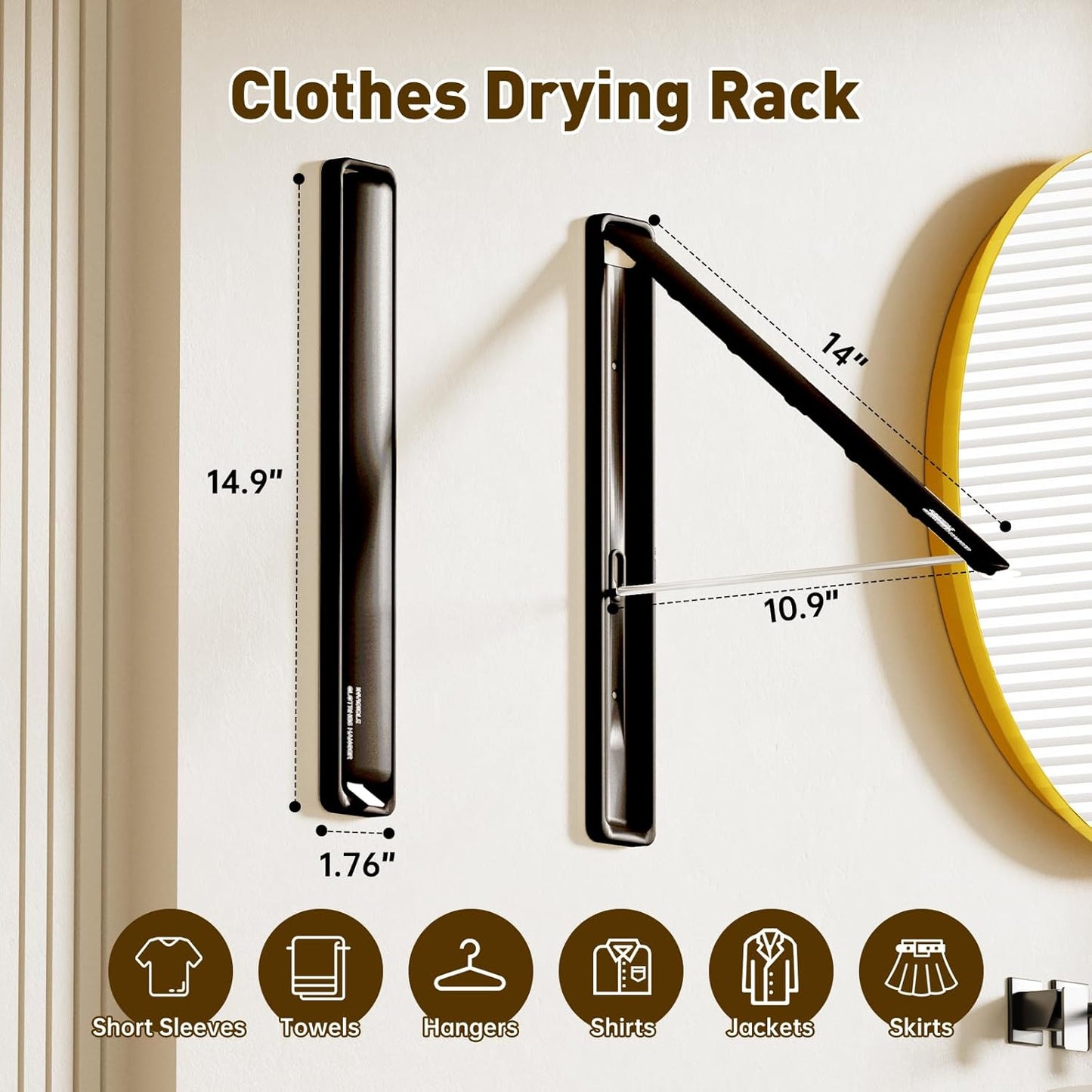 Clothes Drying Rack, Laundry Room Wall Mounted Retractable Clothes Hanger Drying Rack, Laundry