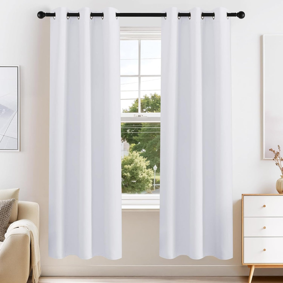 PONY DANCE Pure White Blackout Curtains for Bedroom 63 Inch Length 2 Panels Set, Thermal Insulated