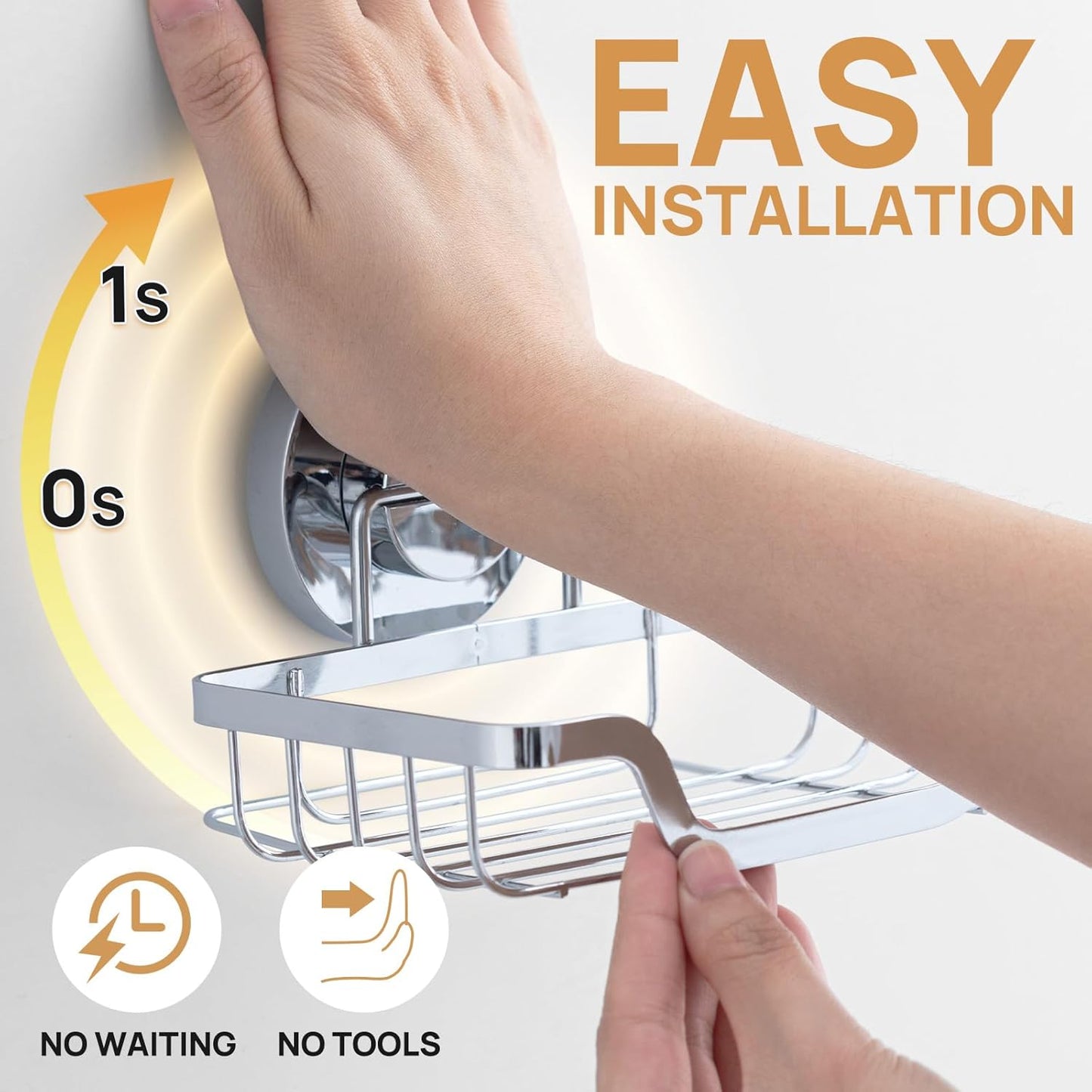 LEVERLOC Soap Dish, Soap Bar Holder for Shower Suction Cup Wall Mounted, Stainless Steel