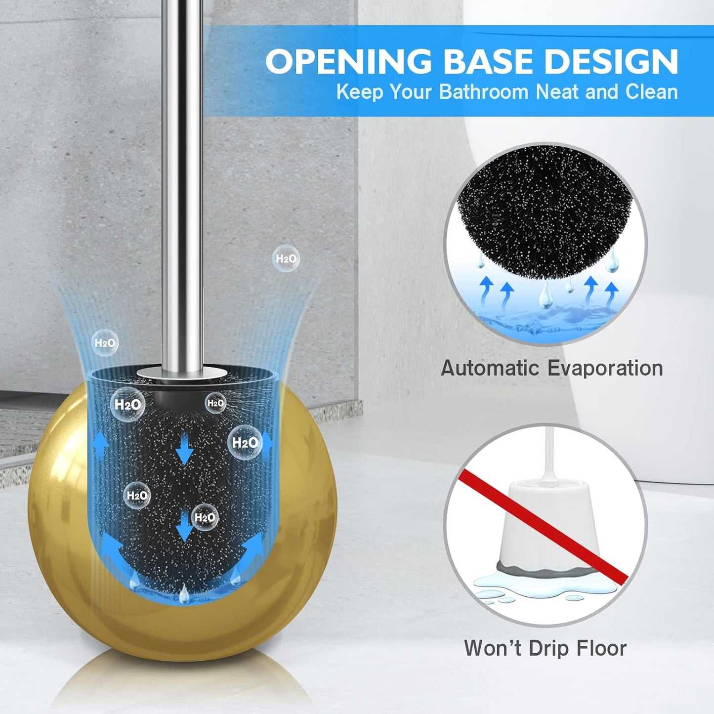 Toilet Brush and Holder 2 Pack, 304 Stainless Steel Toilet Brush with Extended and Durable