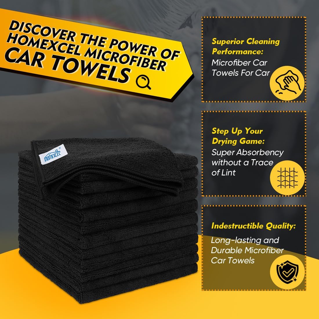 HOMEXCEL Microfiber Cleaning Cloths 12 Pack, Premium 16 x 16 inch Microfiber Towel for Cars, Ultra
