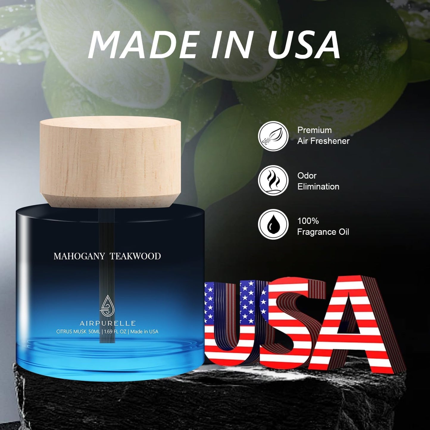 Car Air Freshener for Men & Women – Long-Lasting Mahogany Teakwood Essential Oil Diffuser for Car