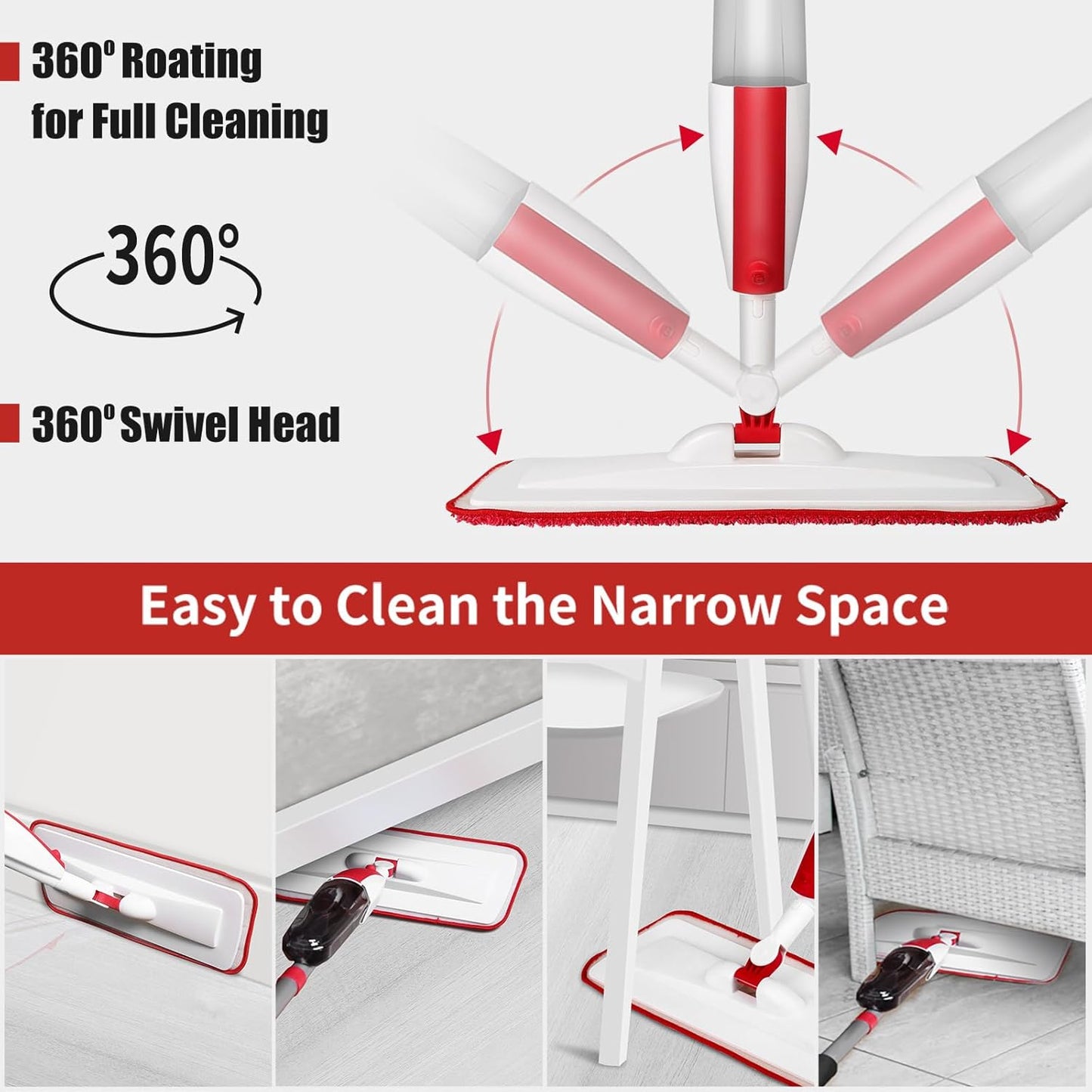 Mops for Floor Cleaning Wet Spray Mop with 14 oz Refillable Bottle and 2 Washable Microfiber Pads