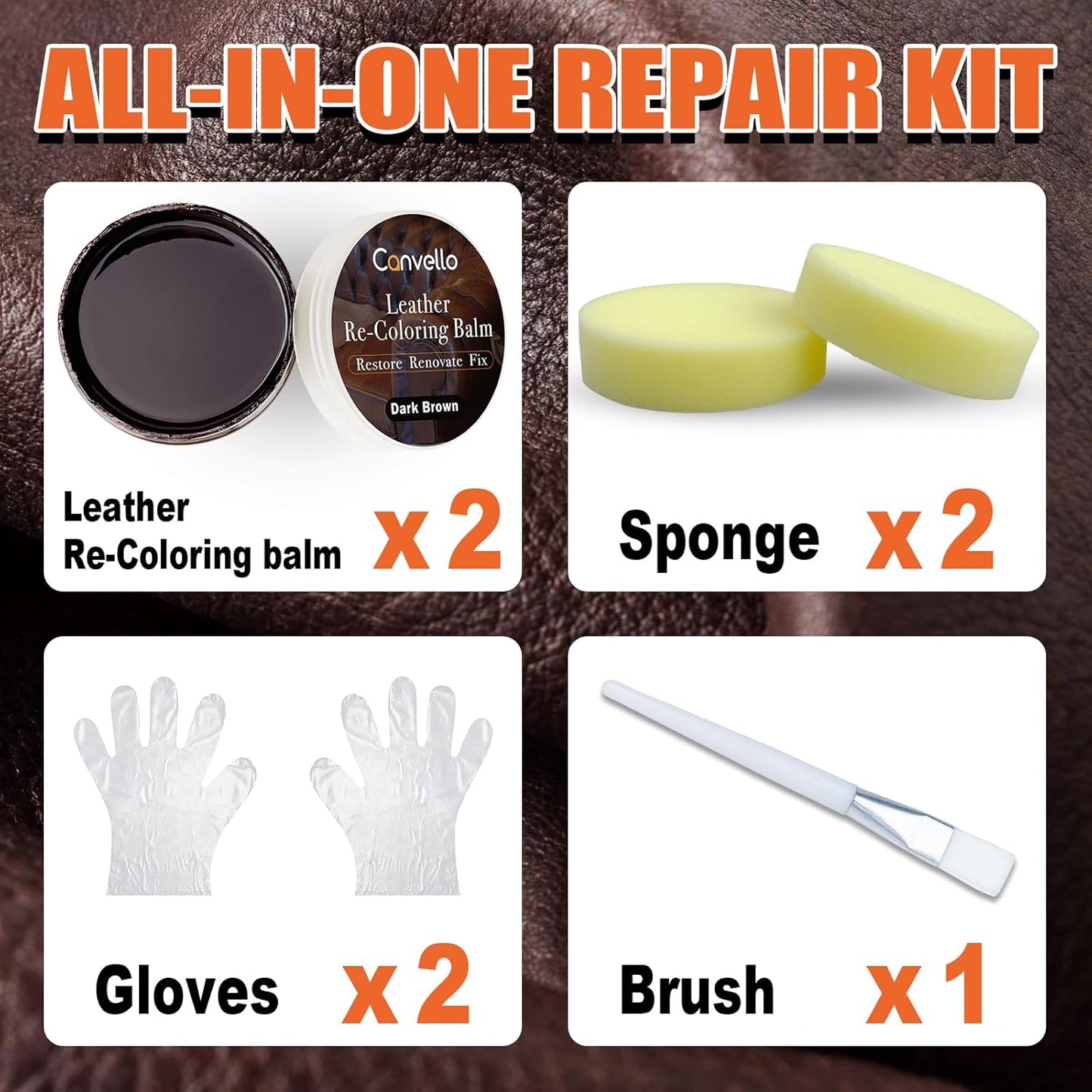 Dark Brown Leather Repair Kit, Dark Brown Leather Recoloring Balm, Leather Dye - Restore & Renew