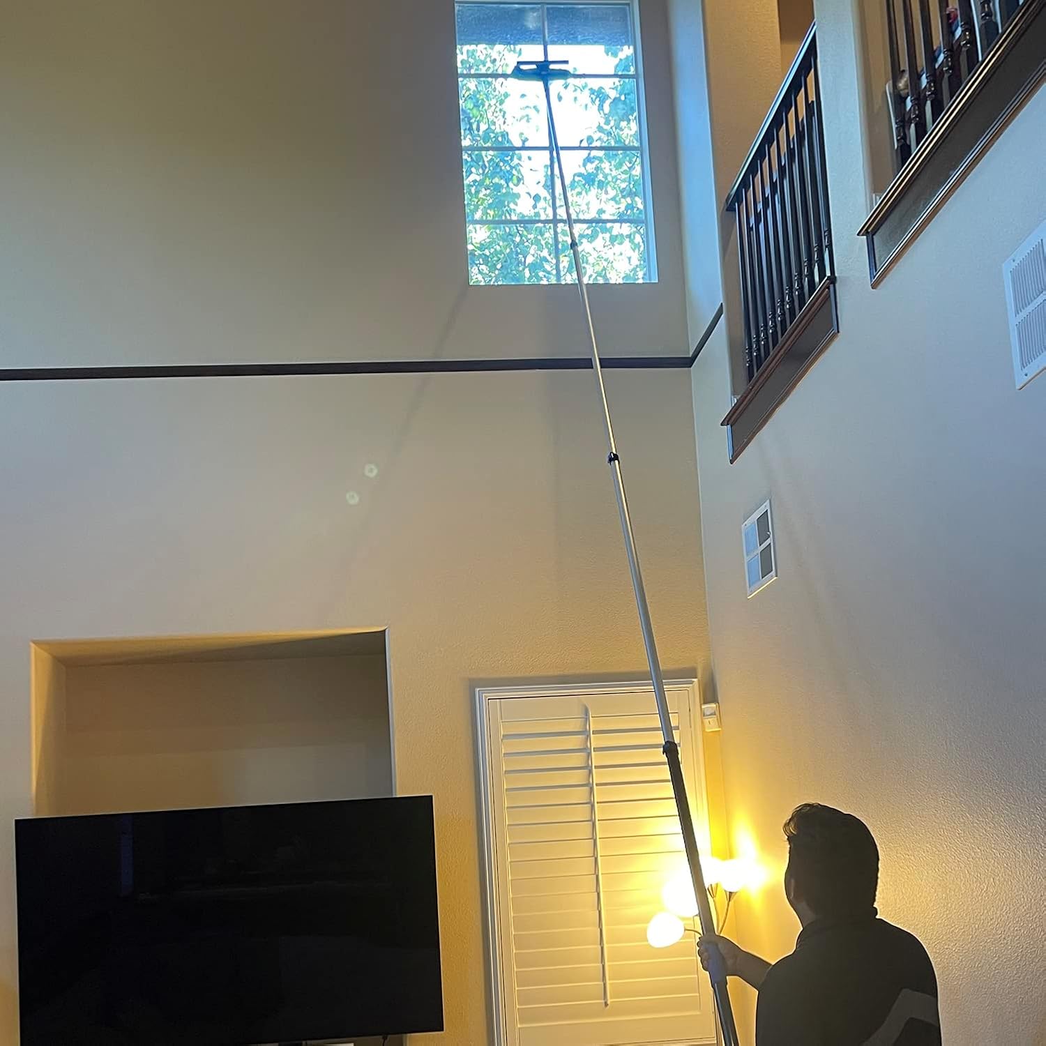 20 Foot High Ceiling Fan Duster with 5-12 Foot Extension Pole, Extendable Reusable Cobweb, Feather