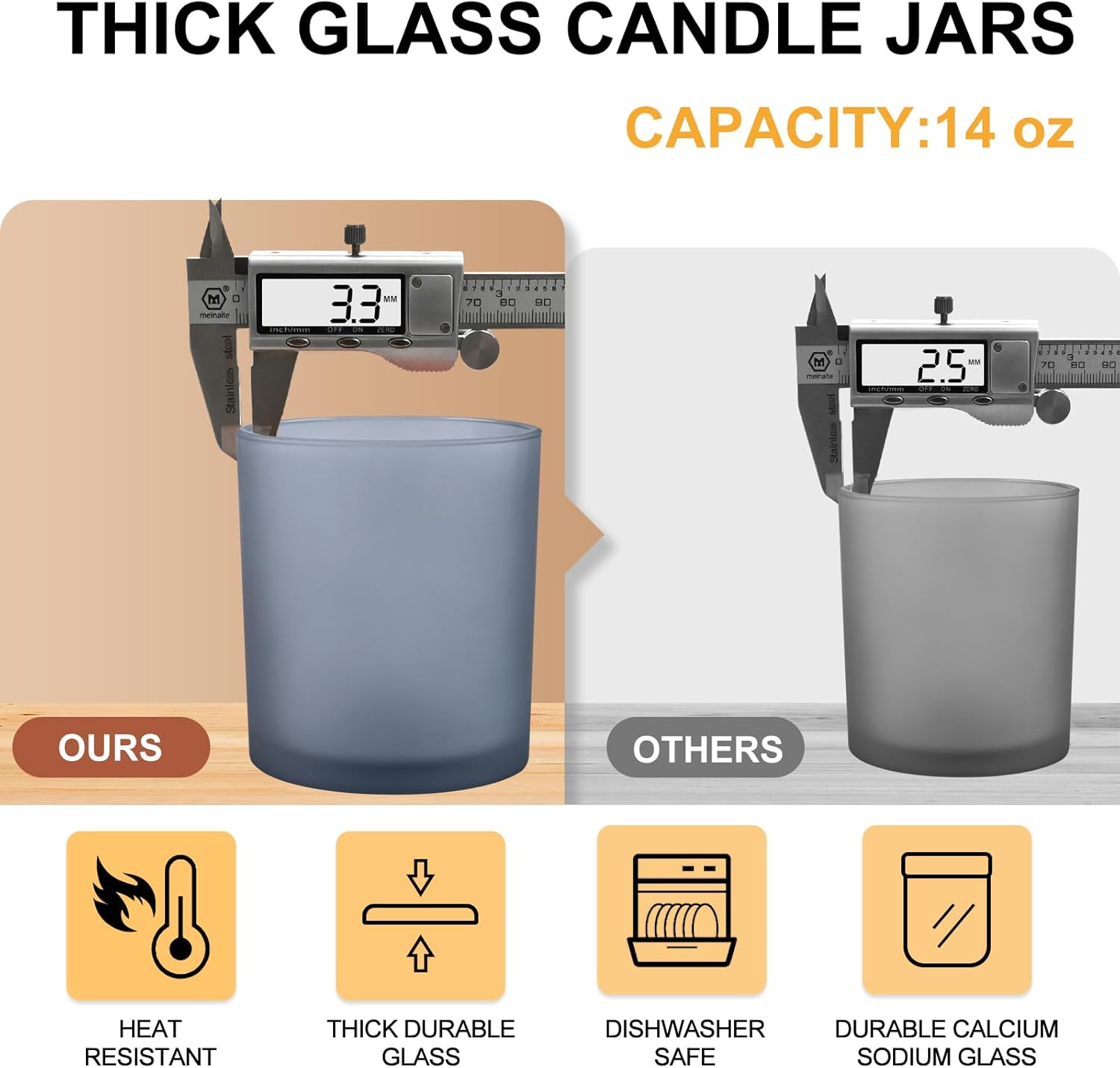 14 OZ Thick Candle Jars for Making Candles 12 Pcs, 3 Wick Empty Jars with Wood Lids for Candle
