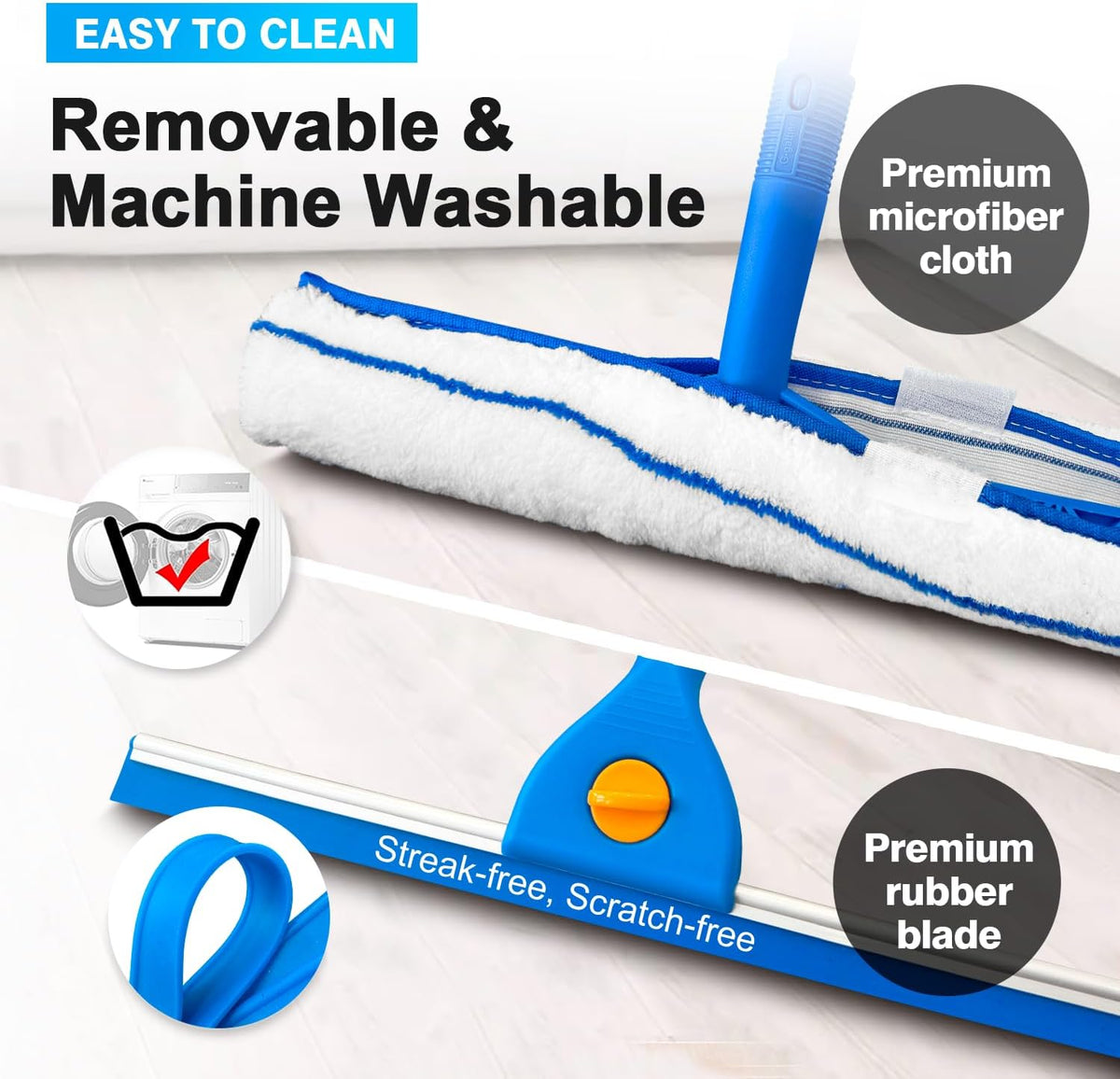 Squeegee for Window Cleaning, 14" Extra-Large Squeegee & Microfiber Scrubber Combi with 60"