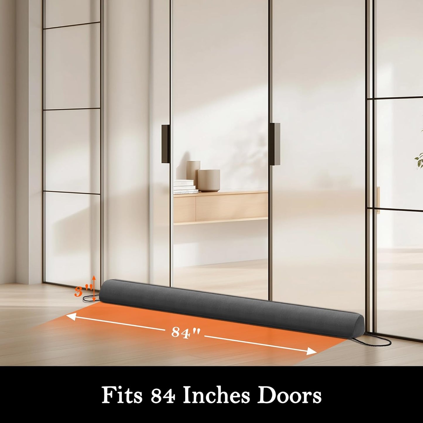 Sunolga 84" Door Draft Stopper Blocks Hot and Cold Air with Removable Washable Cover for Gaps Up to