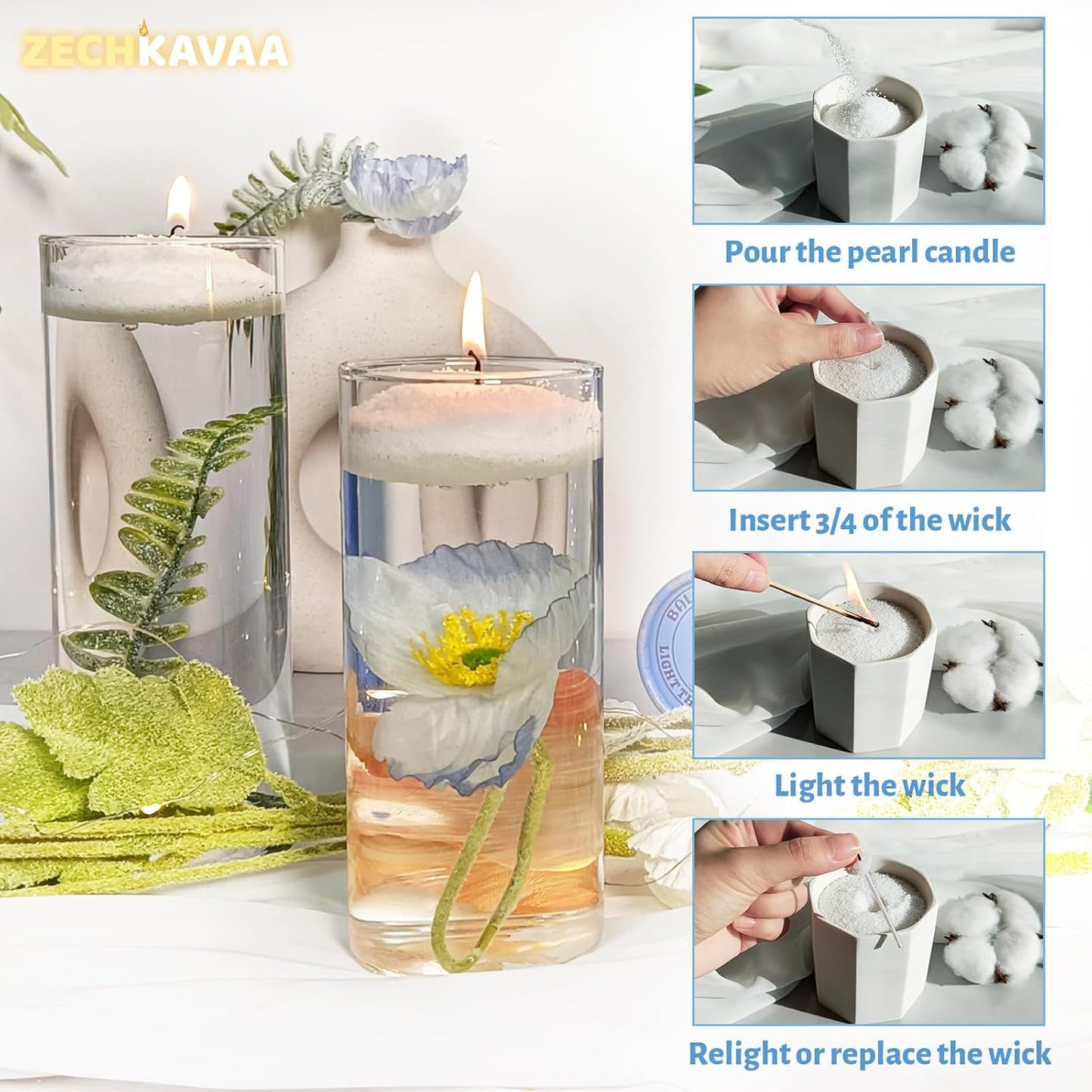 White Pearled Candle 18oz Luxury Sand Candle Granulated Wax - 30 Cotton Wicks - Gardenia Scented