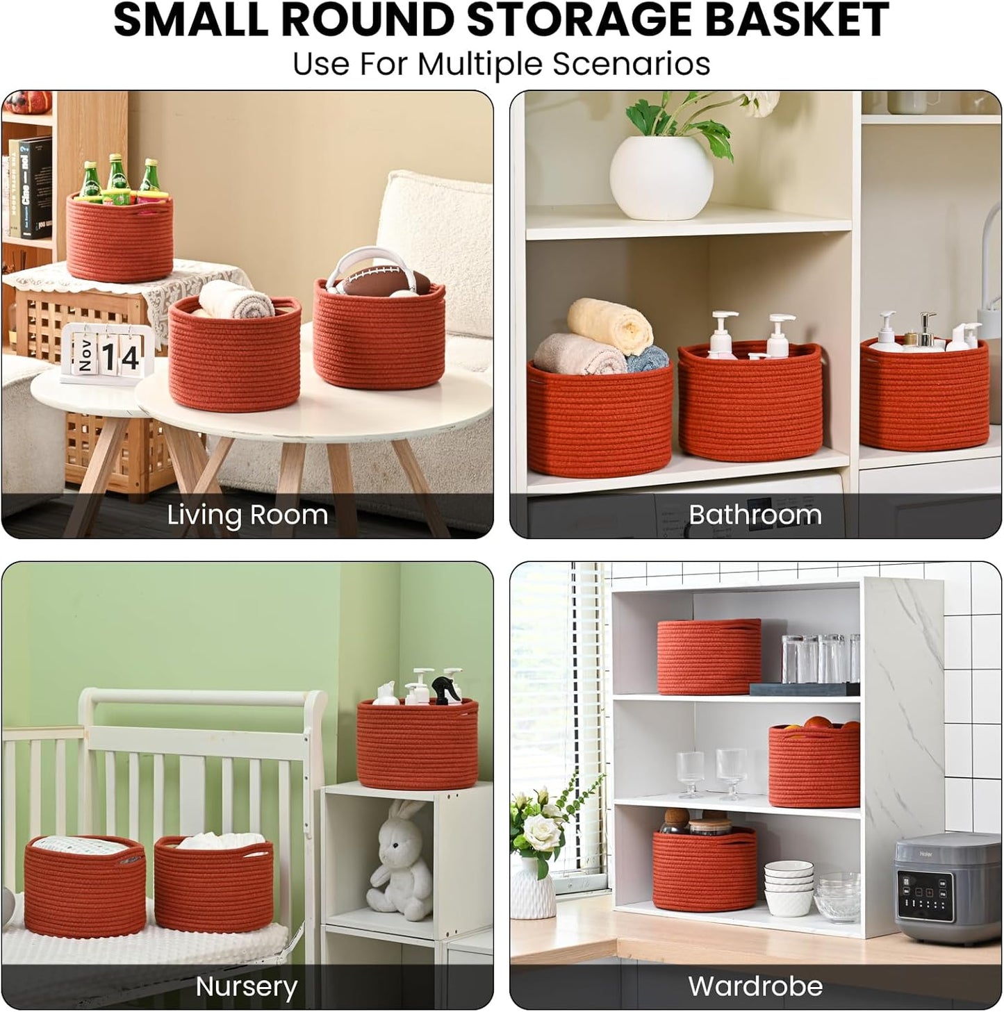 Small Storage Baskets for Organizing, Organizer Bins for Shelves, Small Woven Baskets for Storage